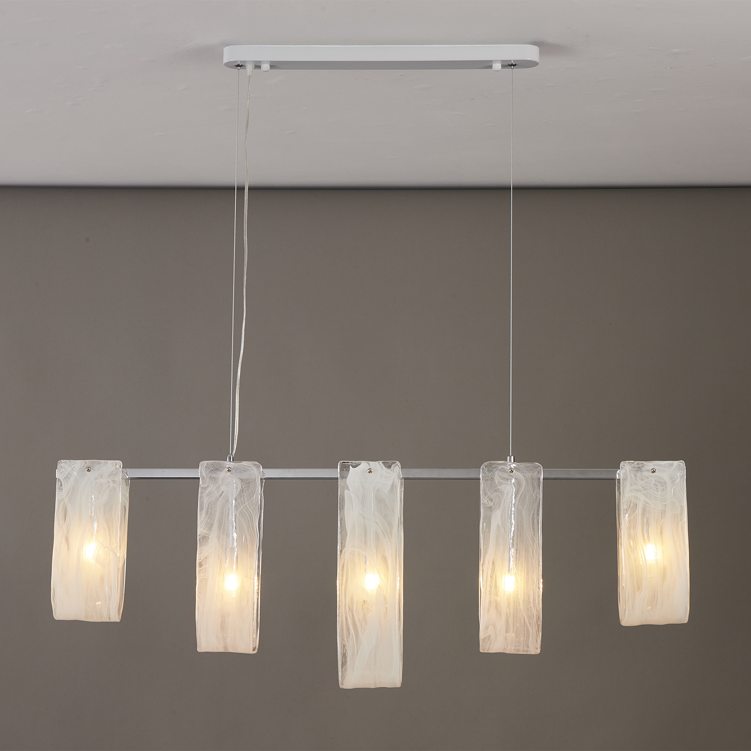 Glacier Arc Mid-Century Frosted Glass Linear Chandelier
