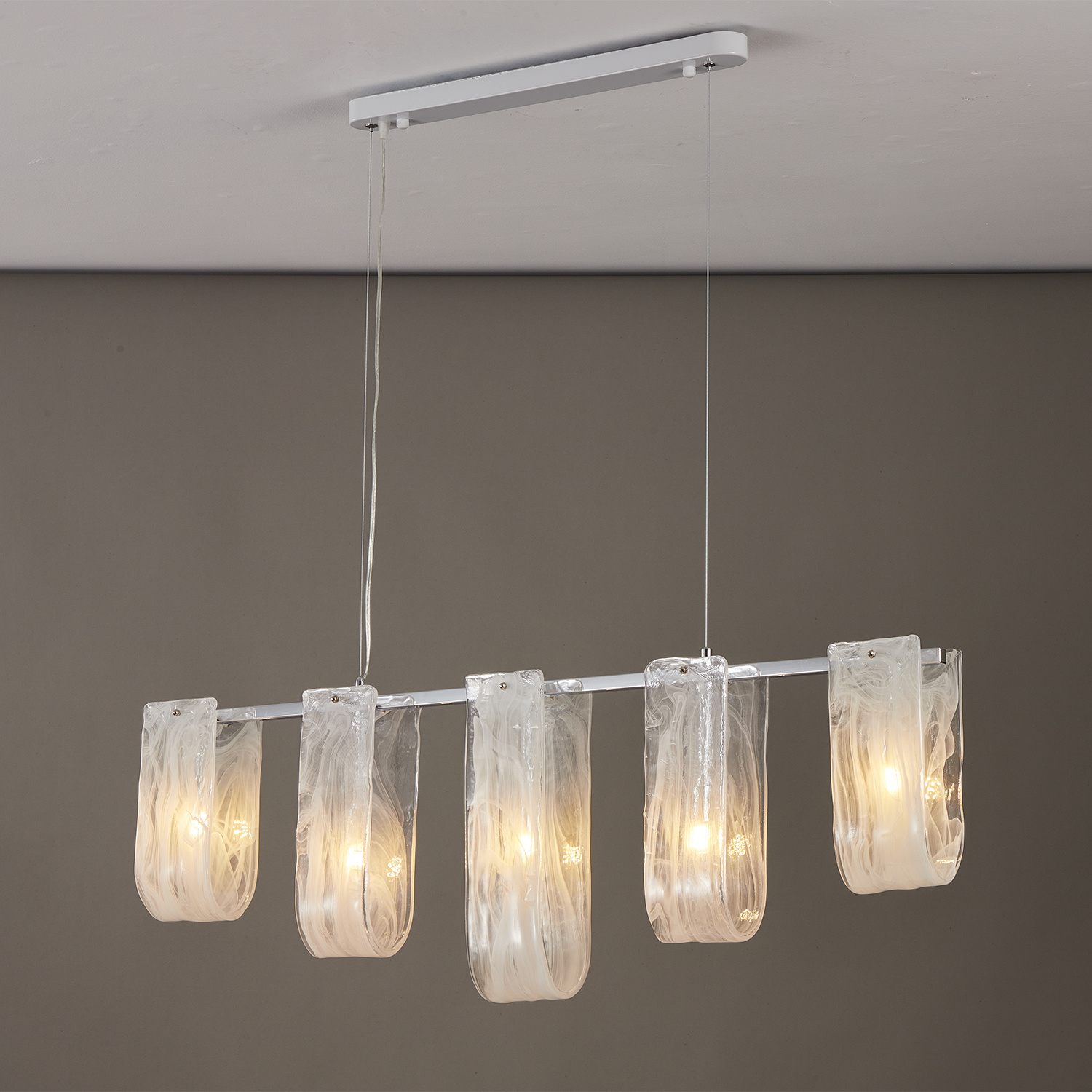 Glacier Arc Mid-Century Frosted Glass Linear Chandelier