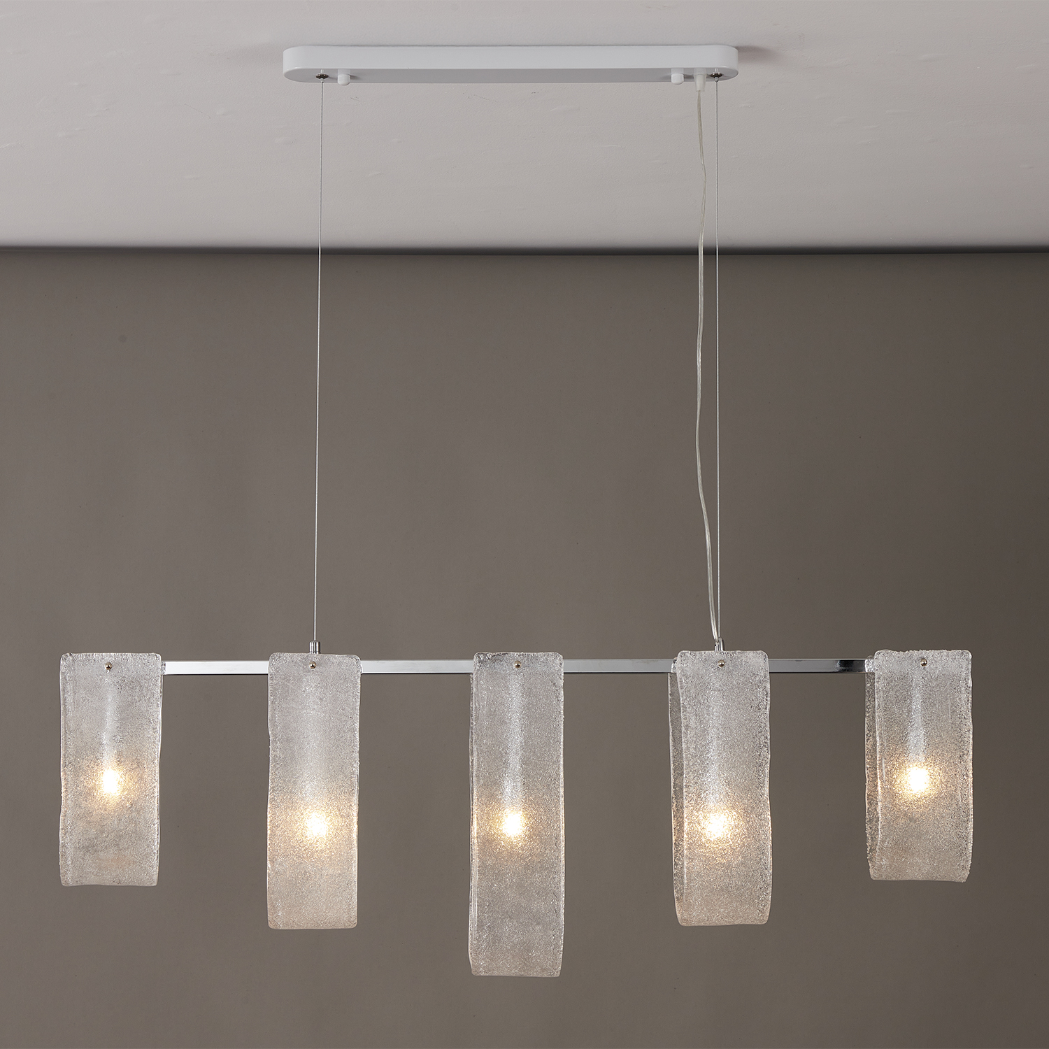 Glacier Arc Mid-Century Frosted Glass Linear Chandelier