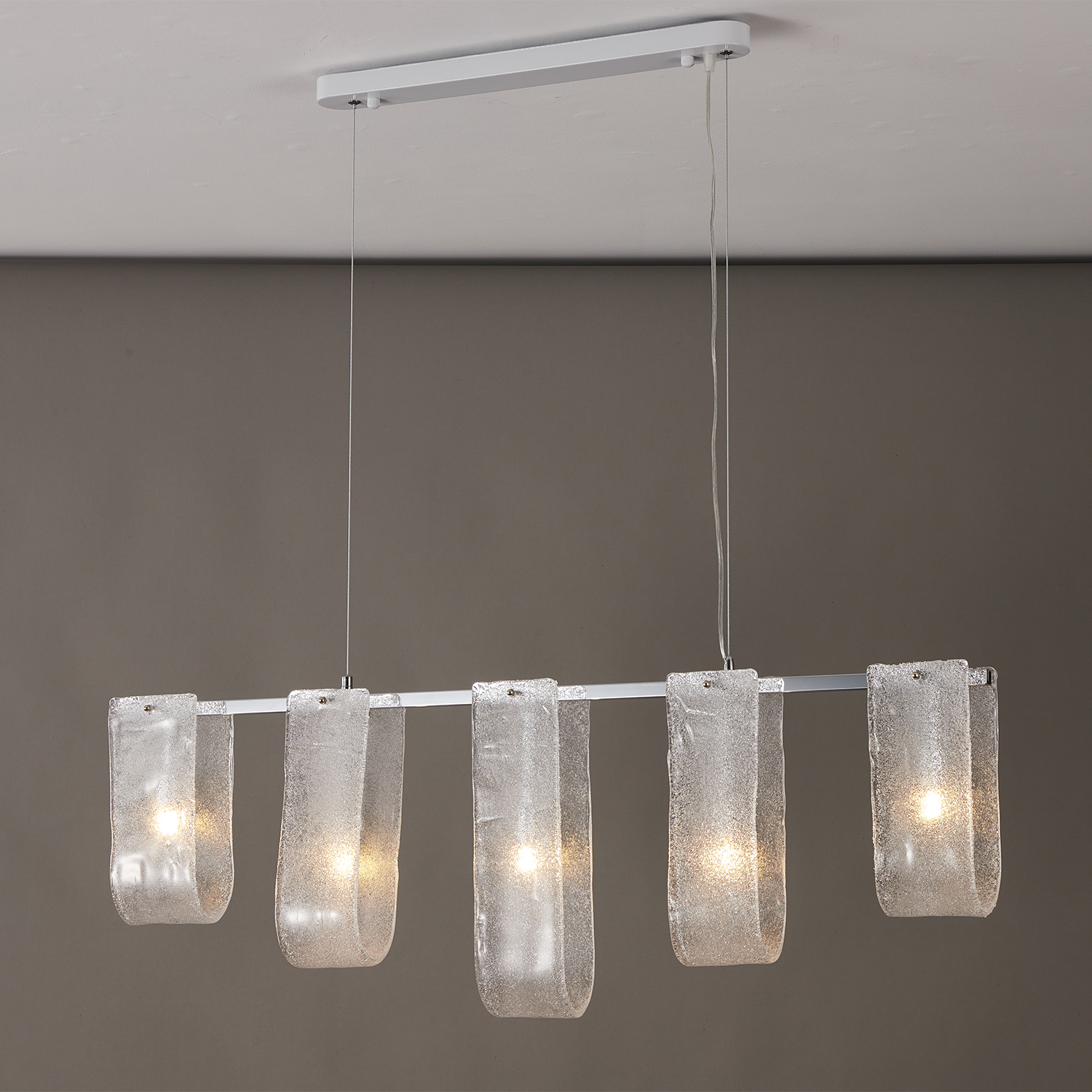 Glacier Arc Mid-Century Frosted Glass Linear Chandelier