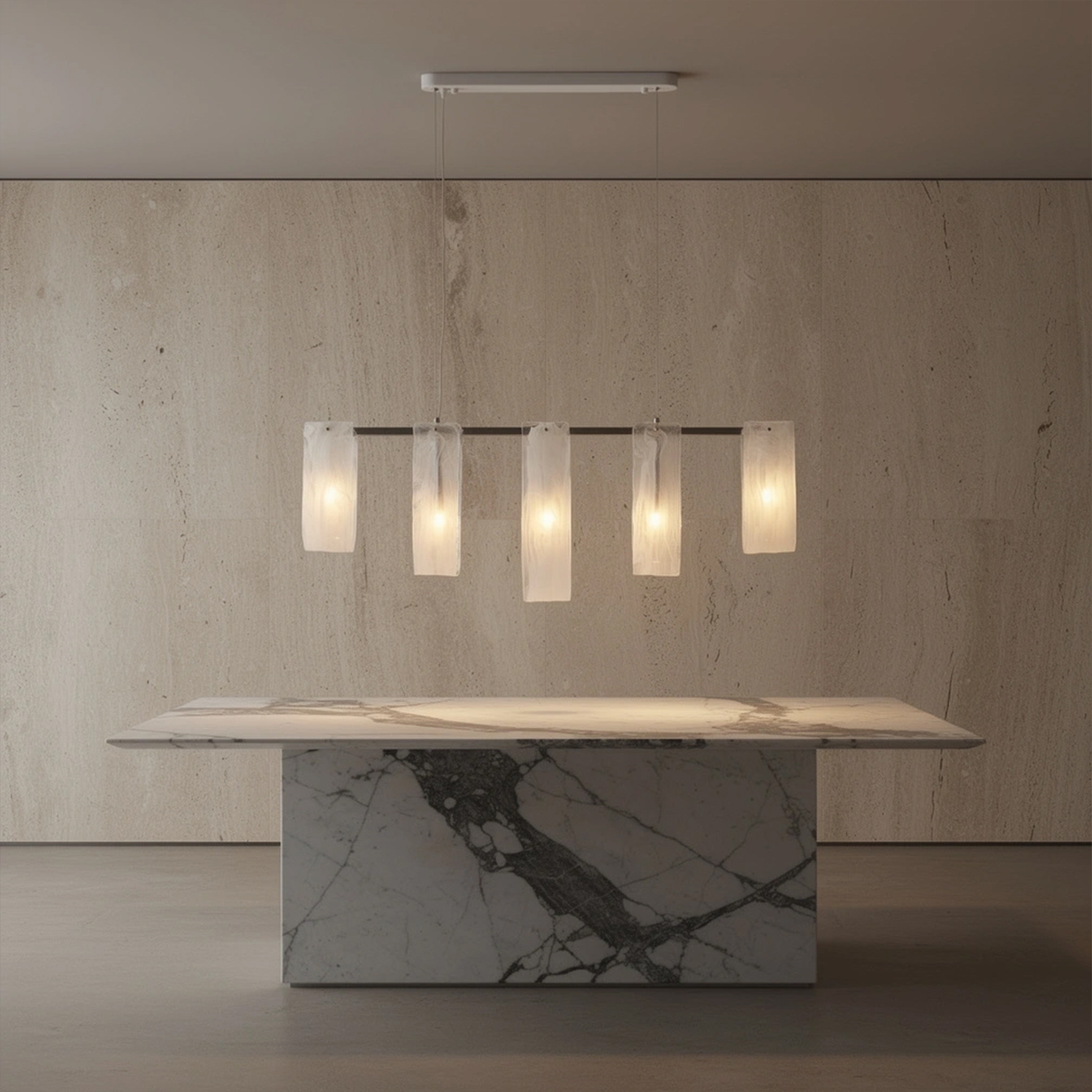 Glacier Arc Mid-Century Frosted Glass Linear Chandelier