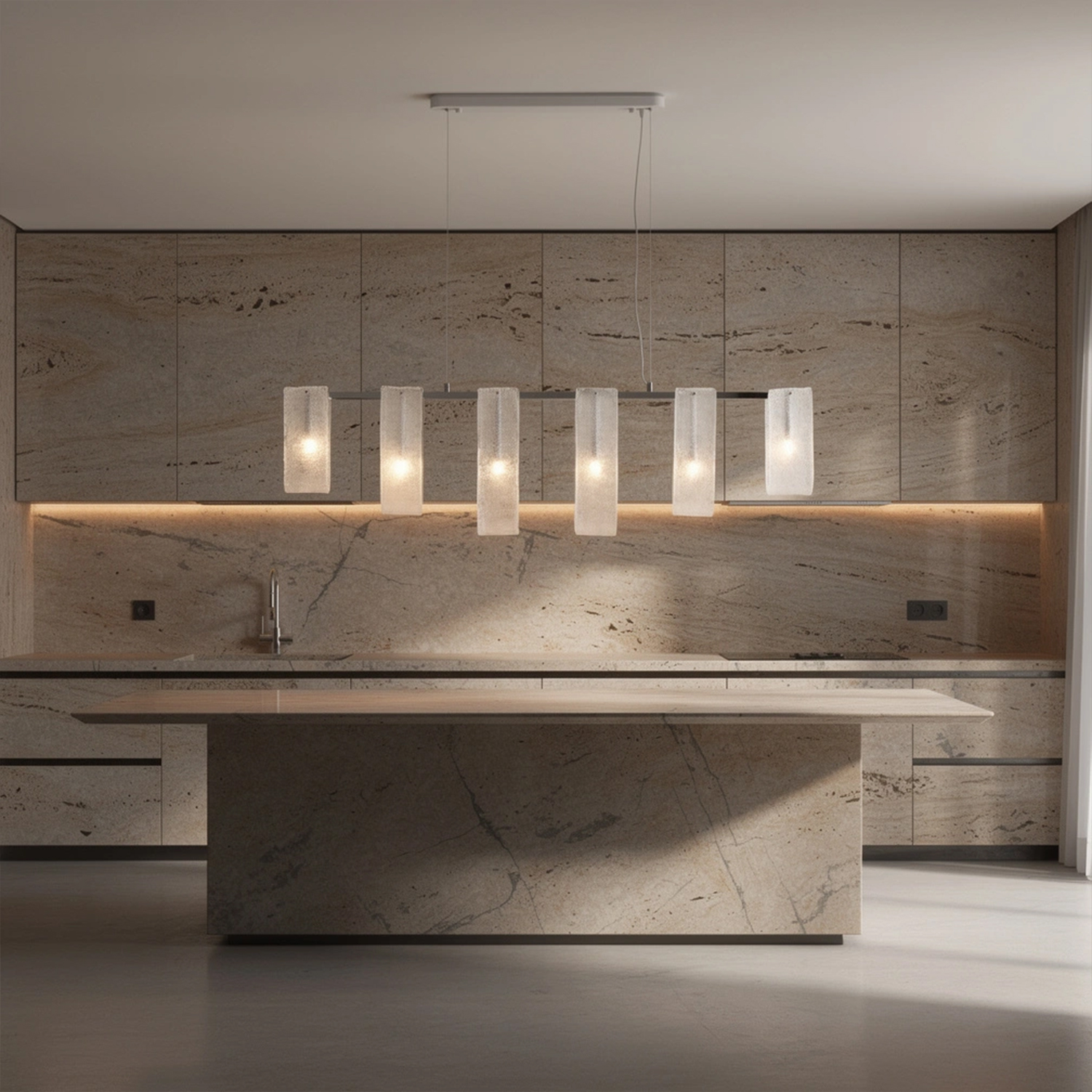 Glacier Arc Mid-Century Frosted Glass Linear Chandelier