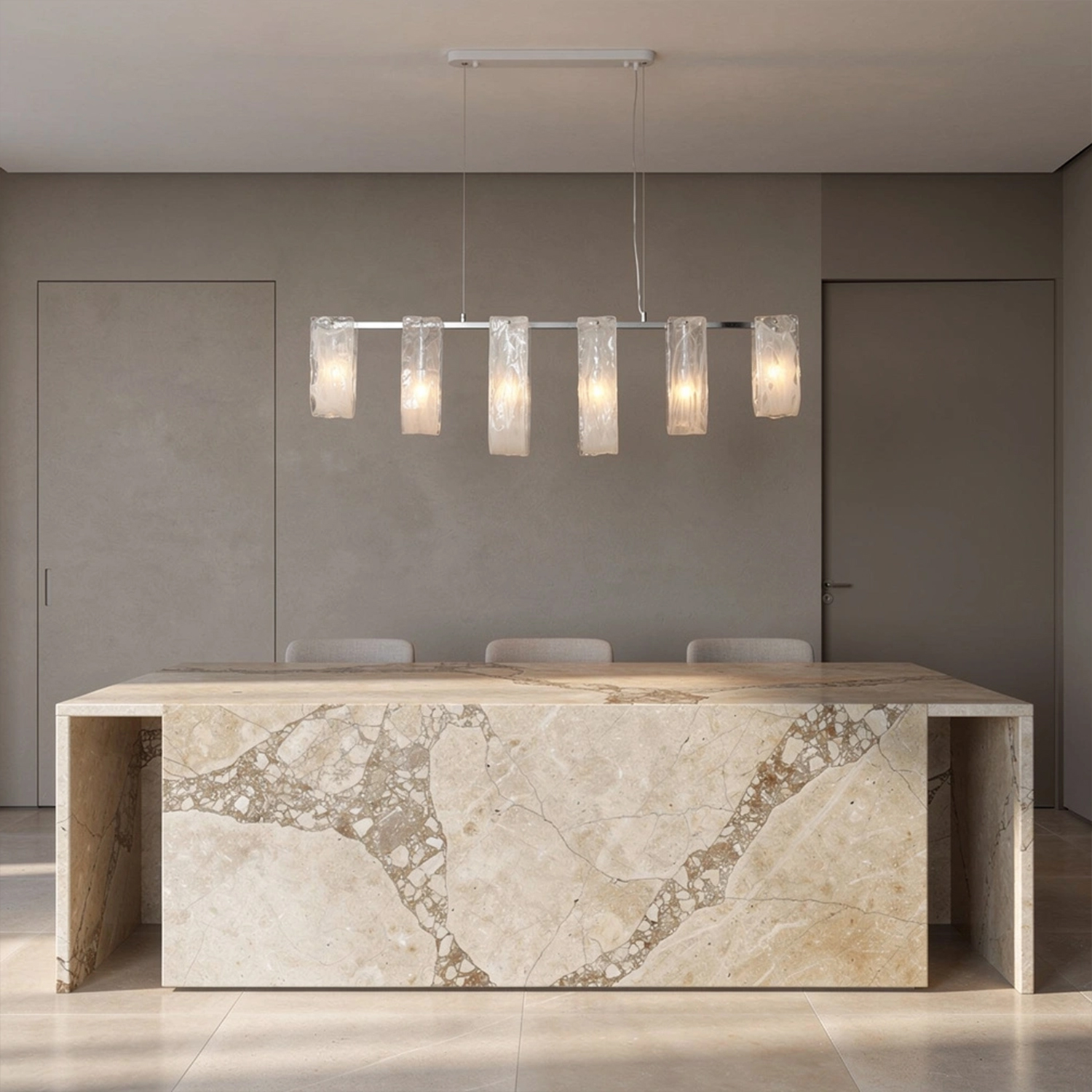 Glacier Arc Mid-Century Frosted Glass Linear Chandelier