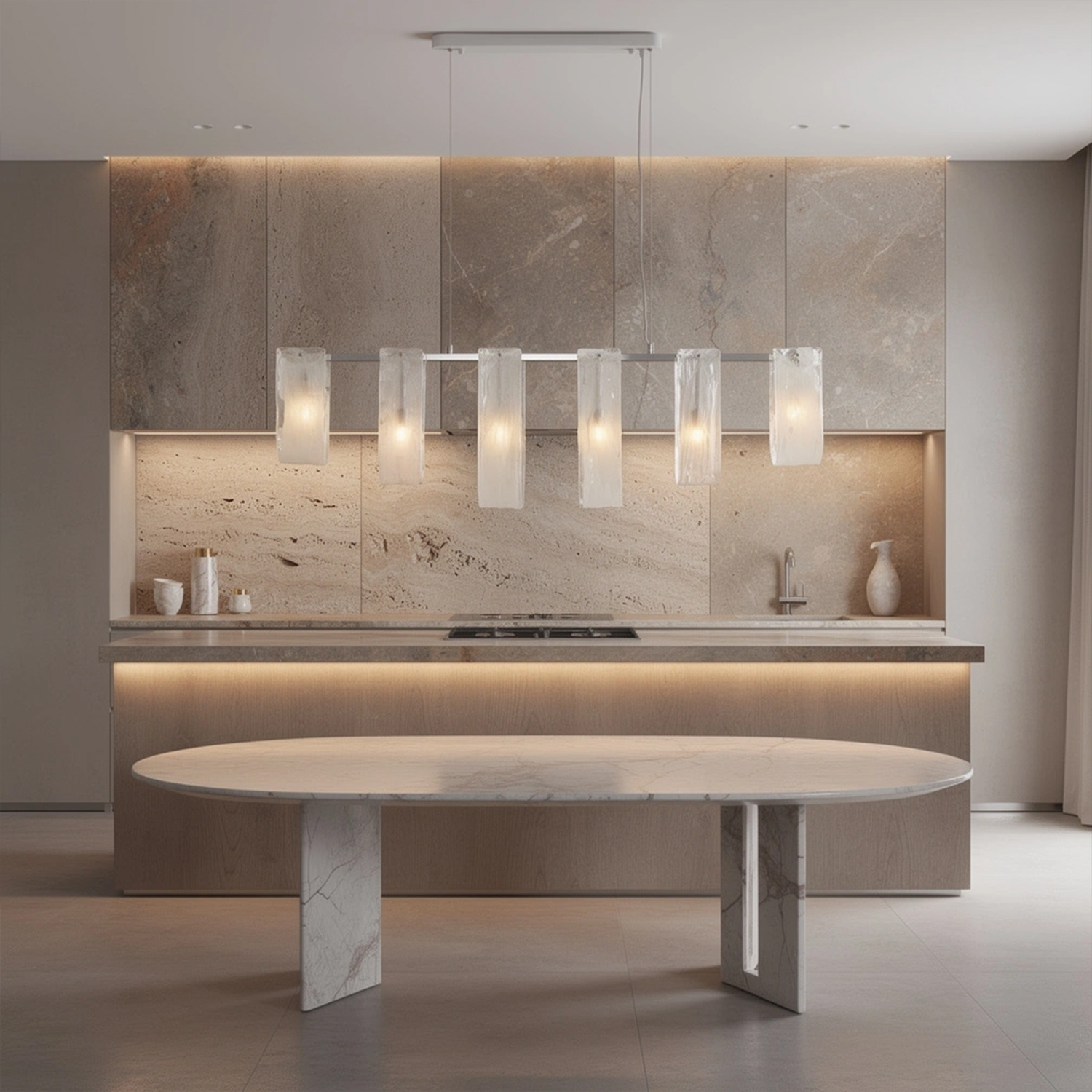 Glacier Arc Mid-Century Frosted Glass Linear Chandelier