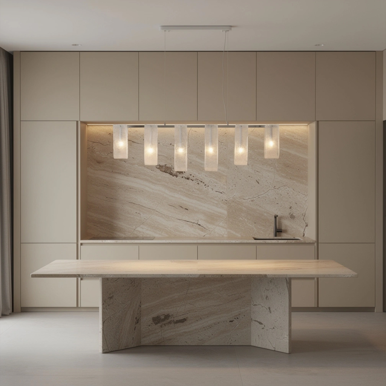 Glacier Arc Mid-Century Frosted Glass Linear Chandelier