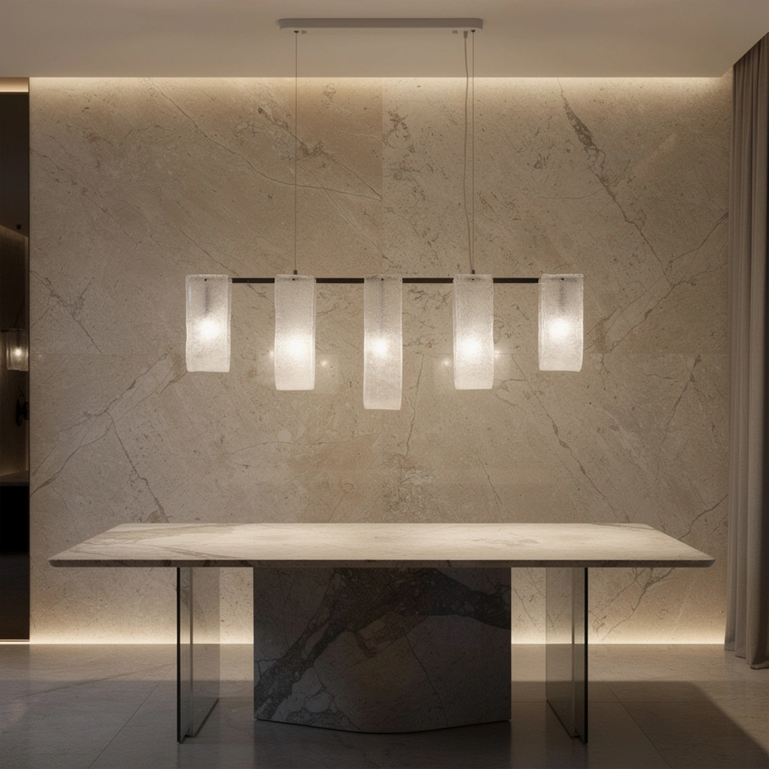 Glacier Arc Mid-Century Frosted Glass Linear Chandelier