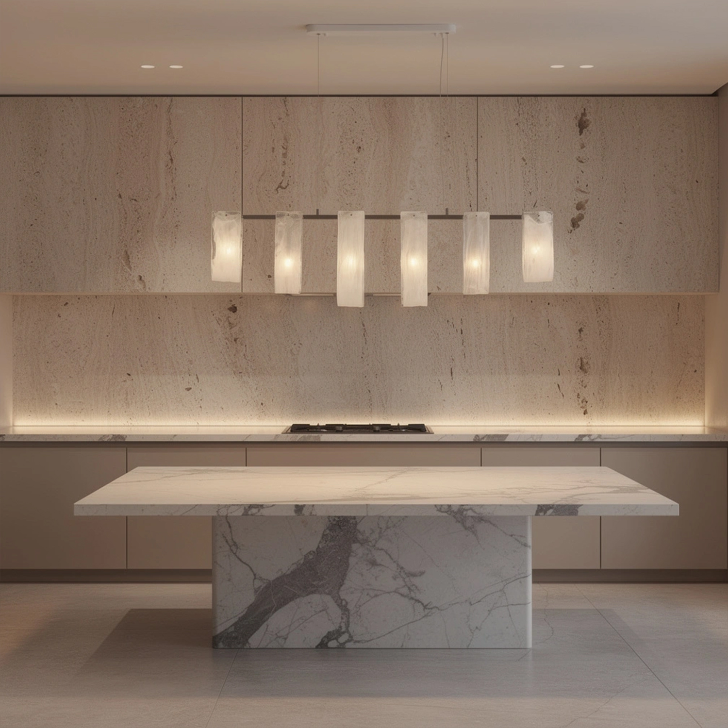 Glacier Arc Mid-Century Frosted Glass Linear Chandelier