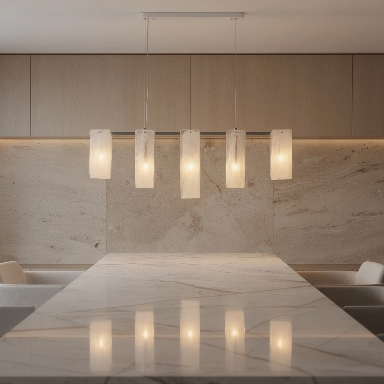Glacier Arc Mid-Century Frosted Glass Linear Chandelier