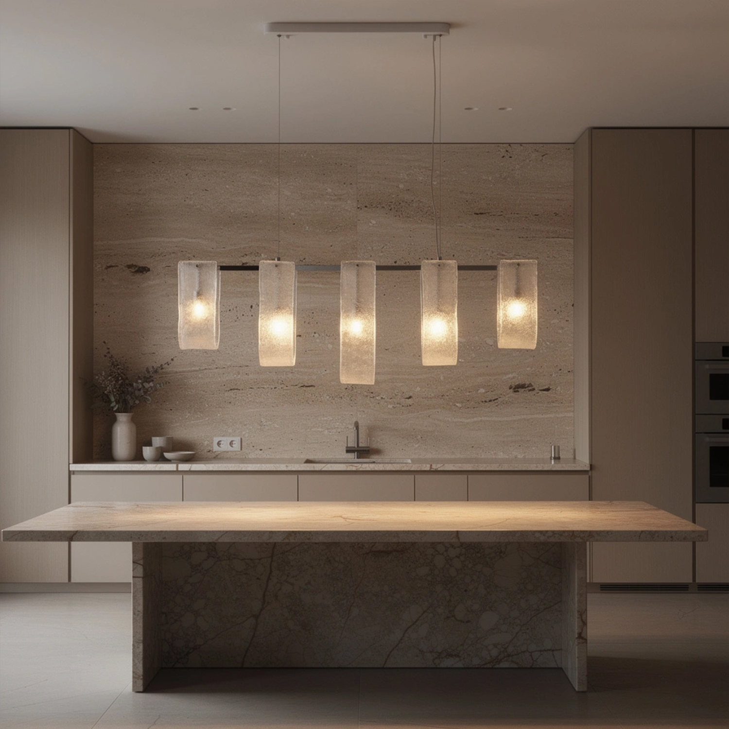 Glacier Arc Mid-Century Frosted Glass Linear Chandelier