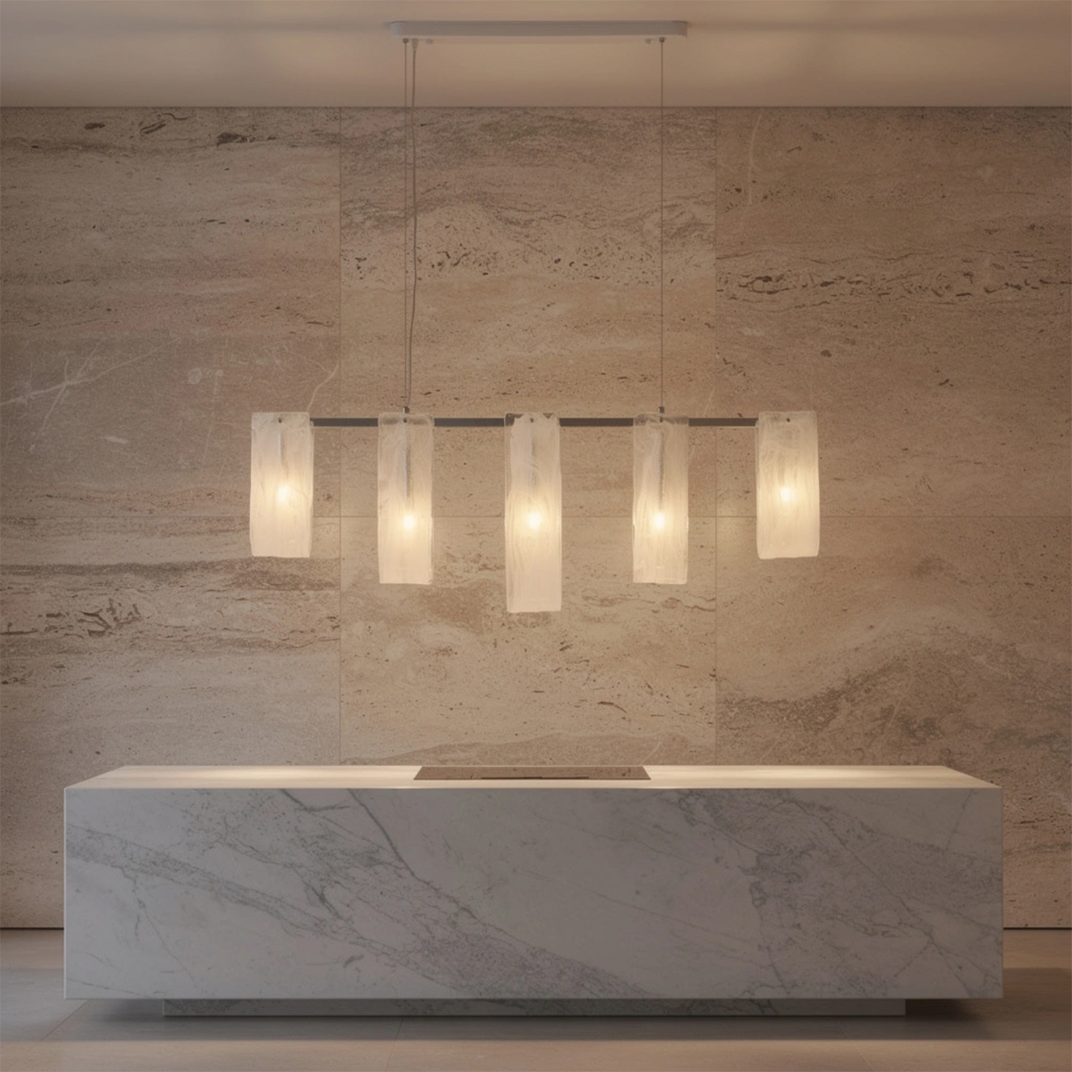 Glacier Arc Mid-Century Frosted Glass Linear Chandelier