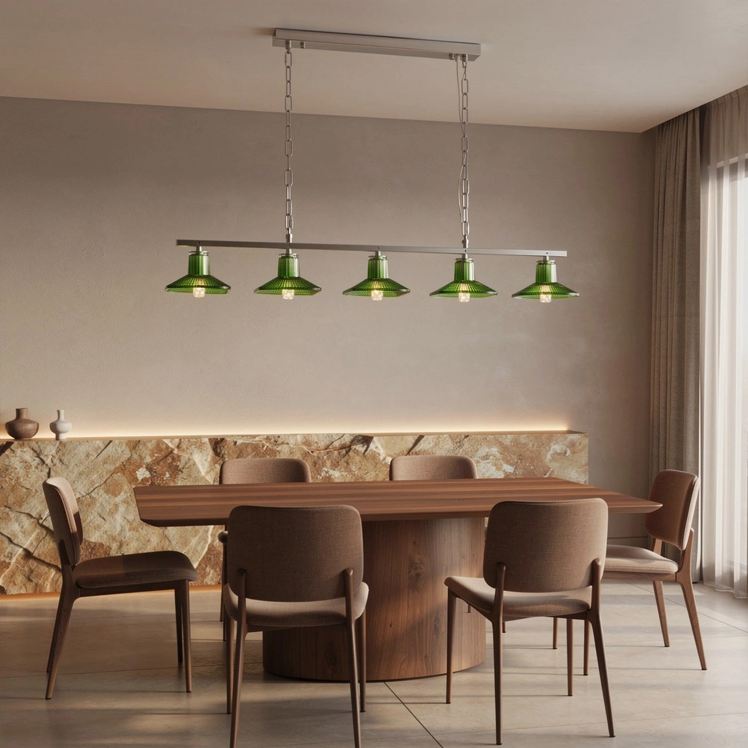 Green Crystal Linear Pendant Light by Carl 1960s