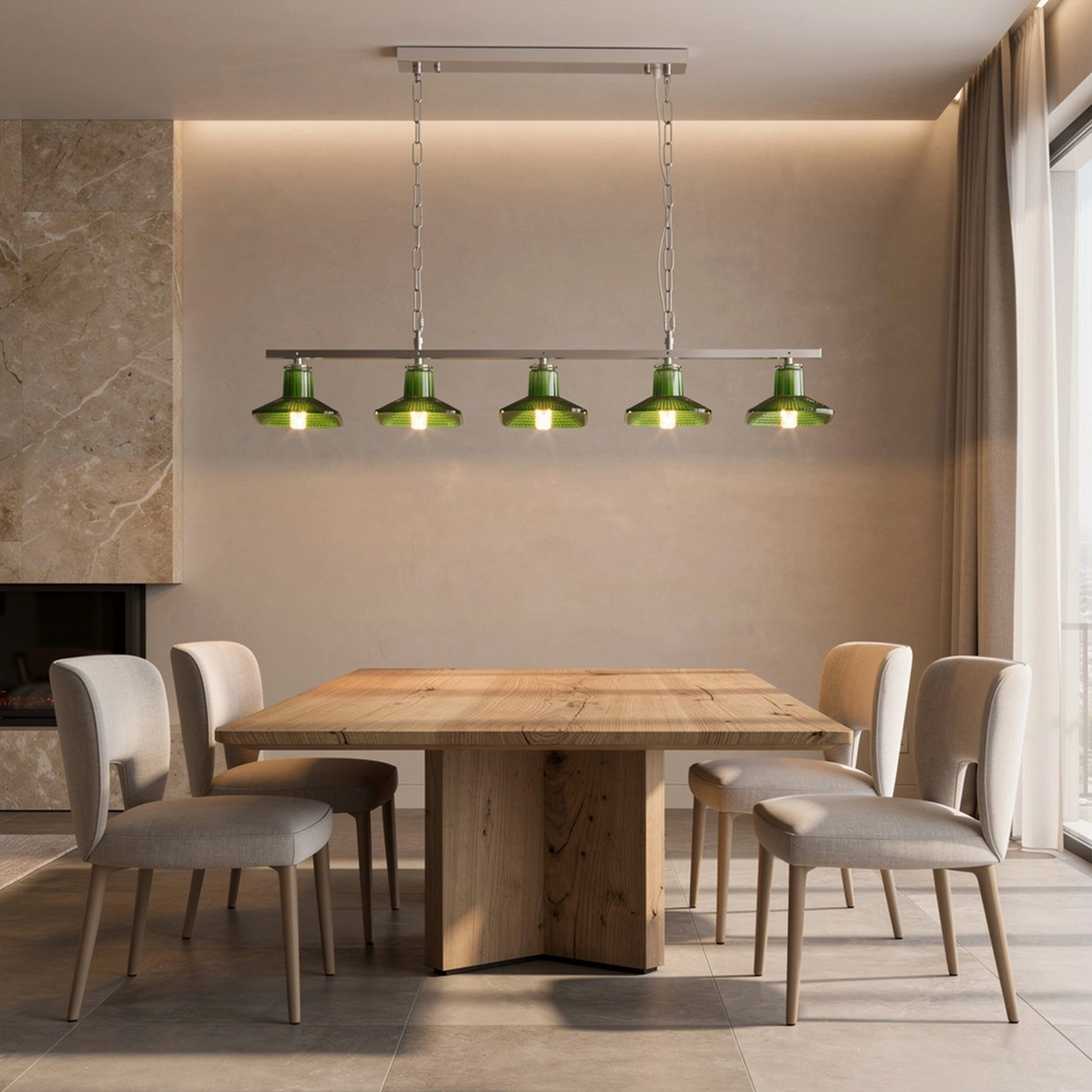 Green Crystal Linear Pendant Light by Carl 1960s