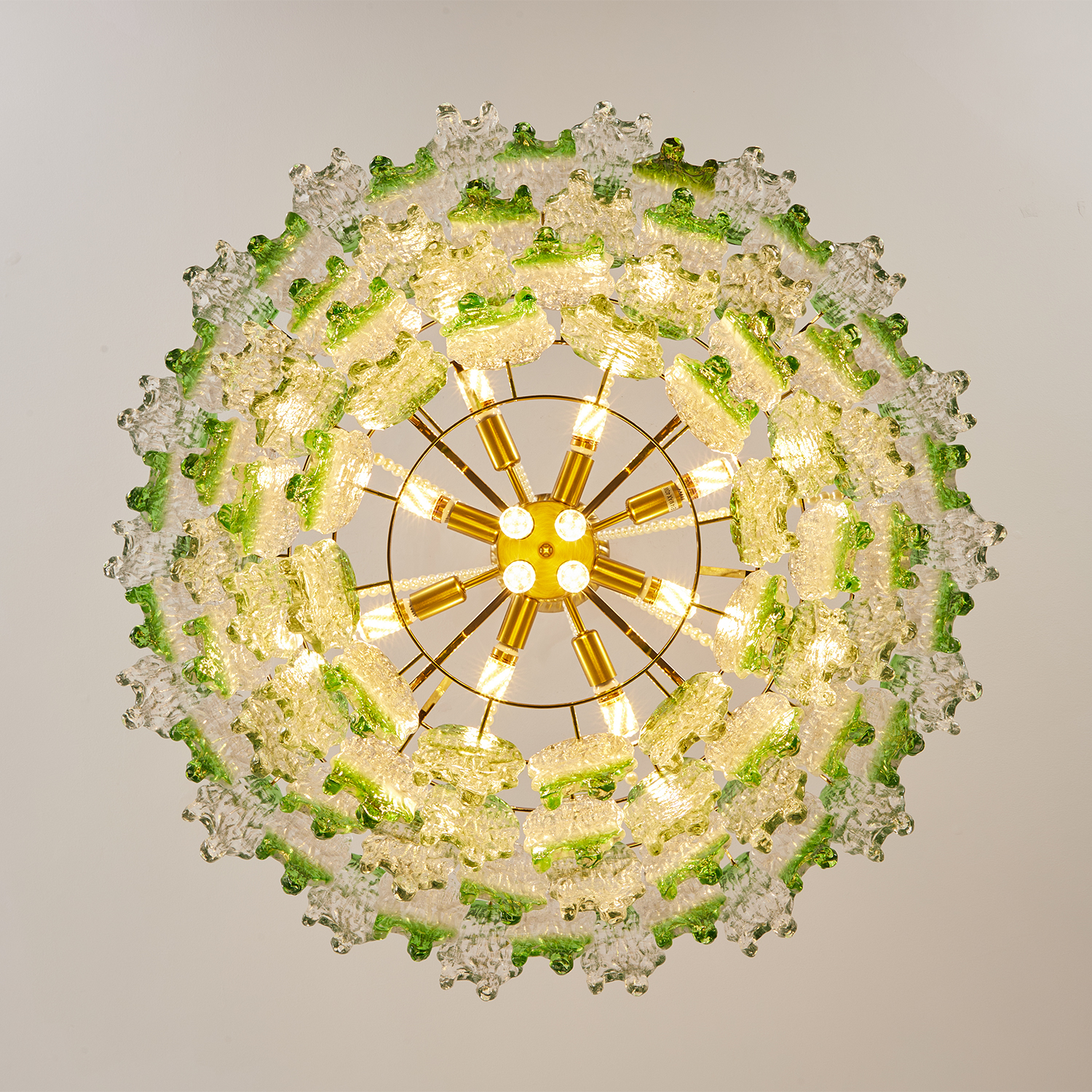 Green Pearl Glass Chandelier with Textured Glass Petals