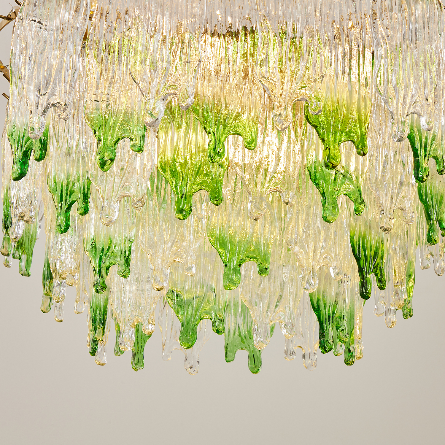Green Pearl Glass Chandelier with Textured Glass Petals