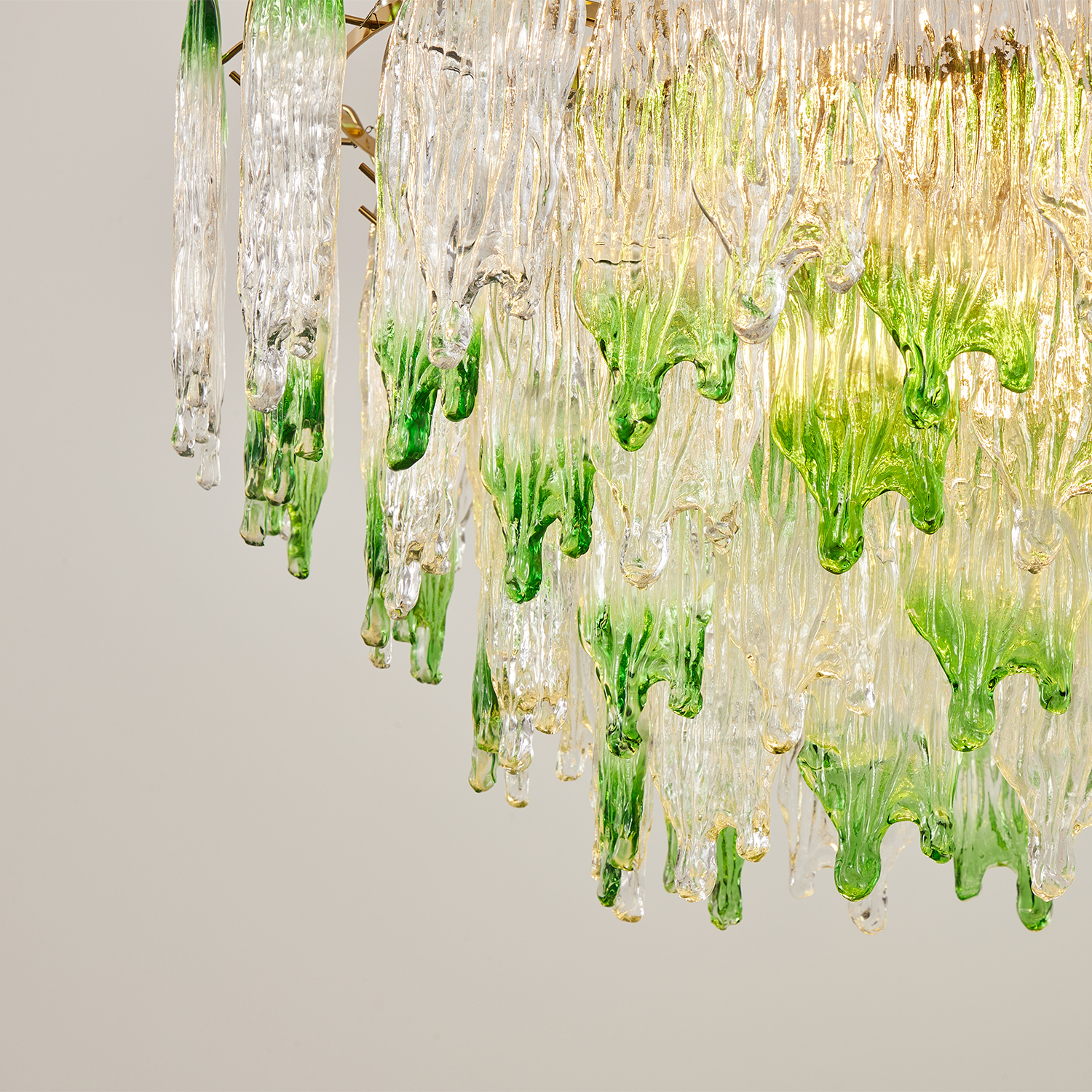Green Pearl Glass Chandelier with Textured Glass Petals