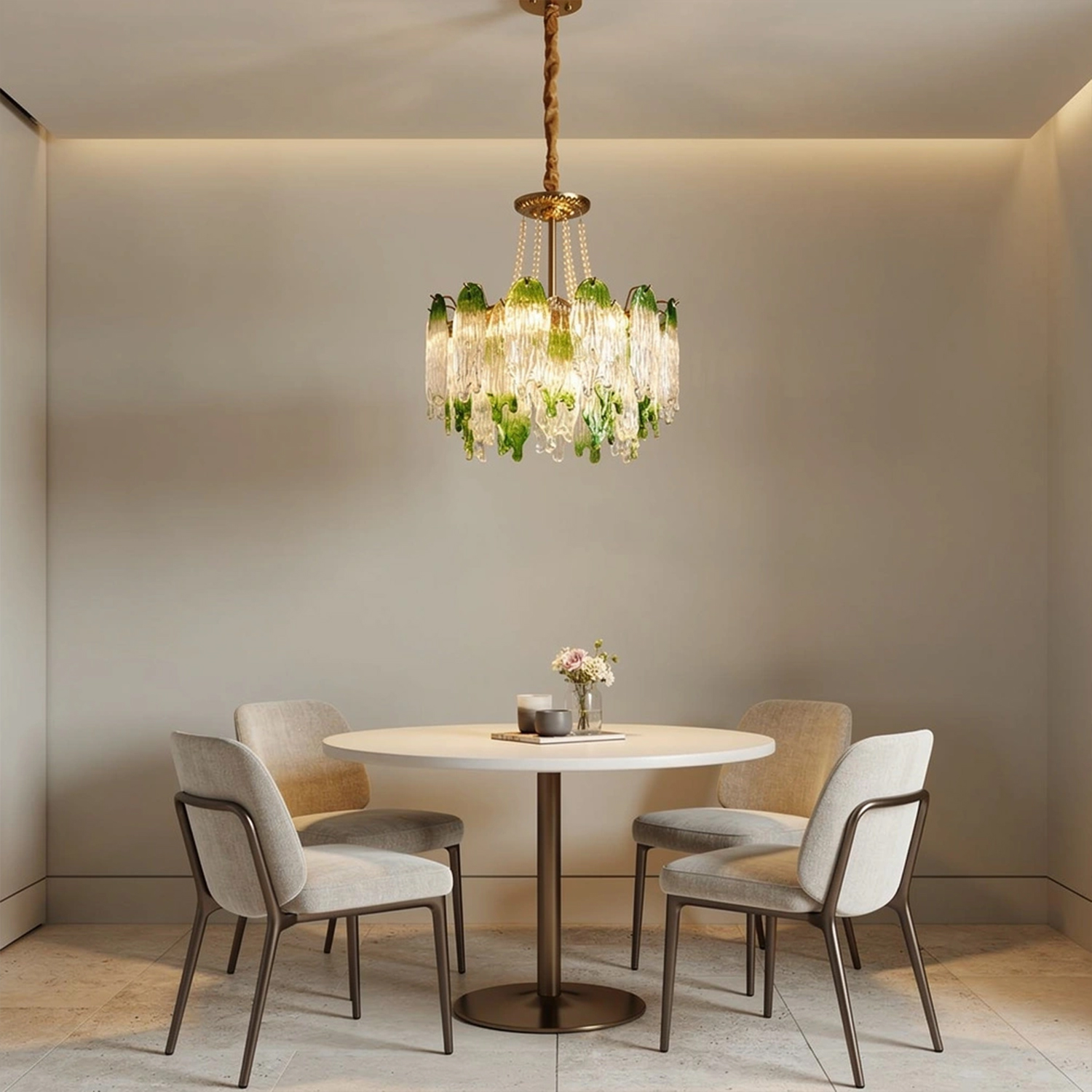 Green Pearl Glass Chandelier with Textured Glass Petals