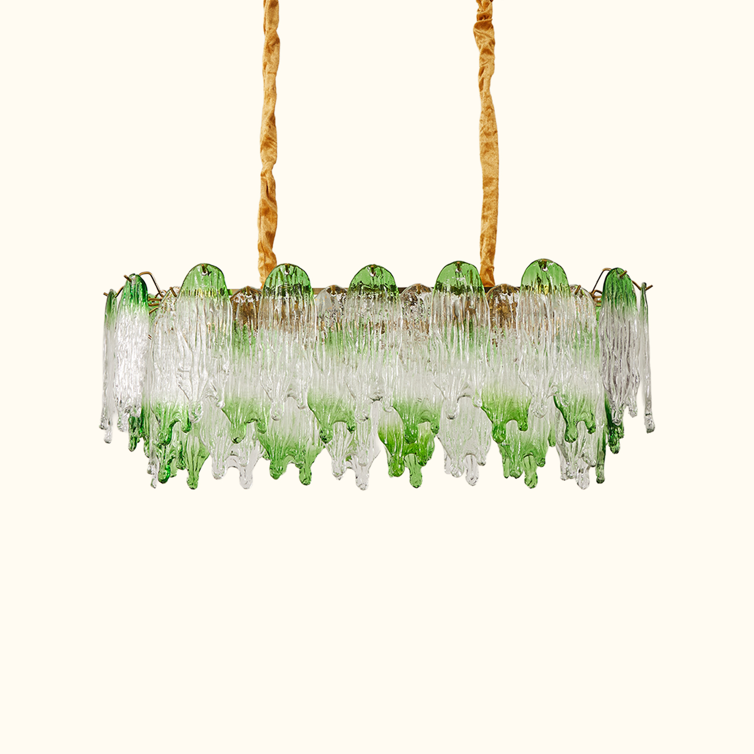 Green Pearl Glass Linear Chandelier with Textured Glass Petals