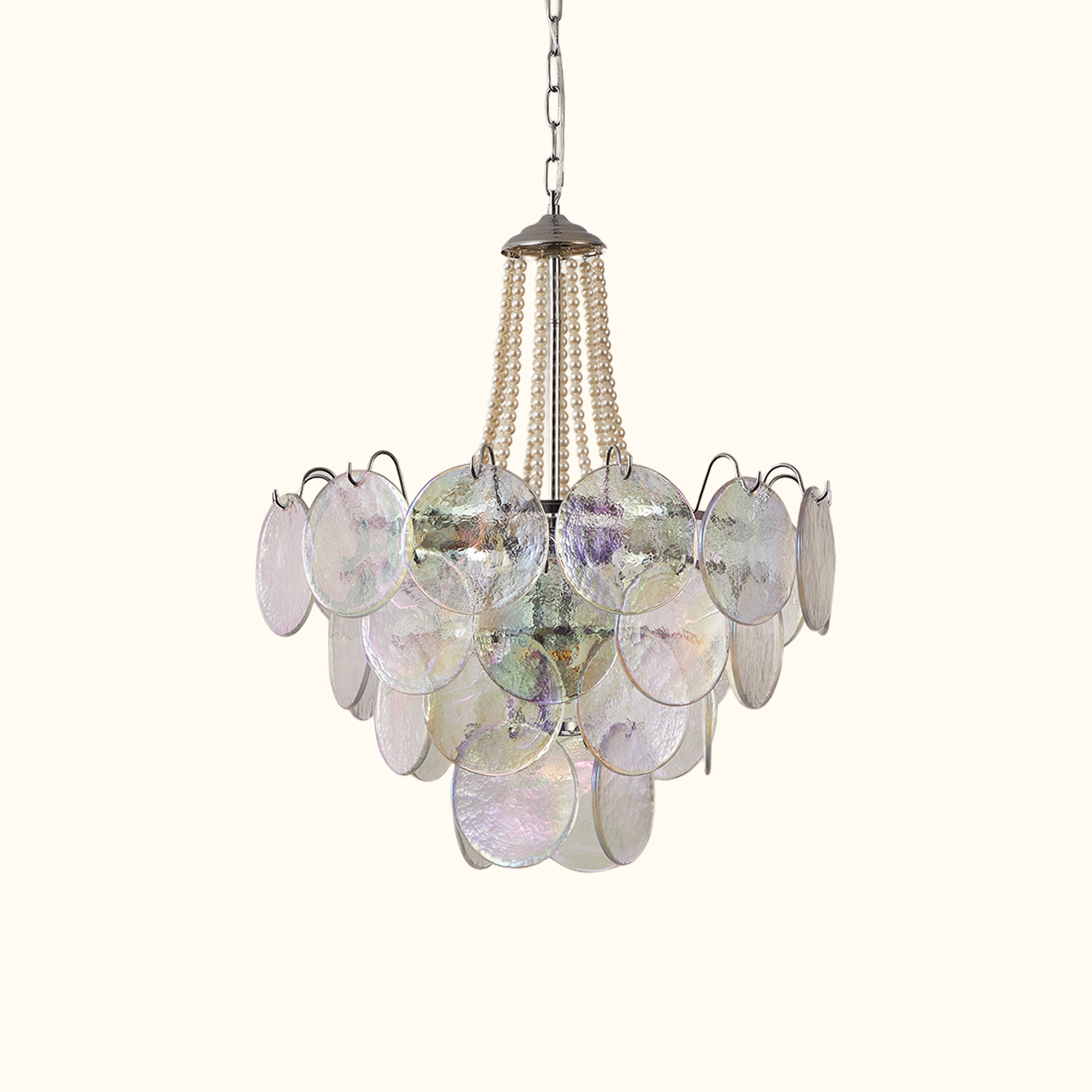 Italian Clear Disc Pearl Murano Chandelier