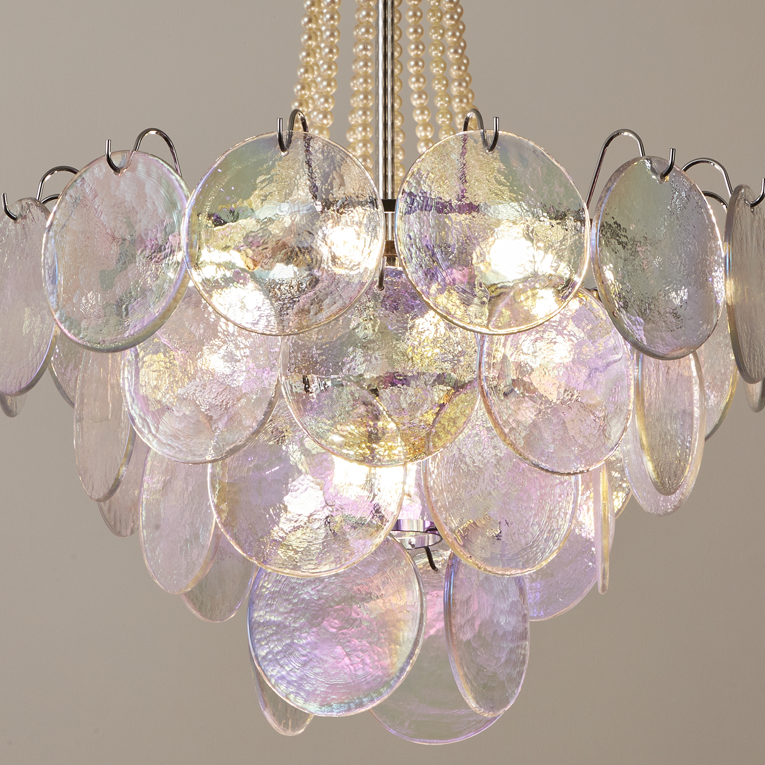Italian Clear Disc Pearl Murano Chandelier