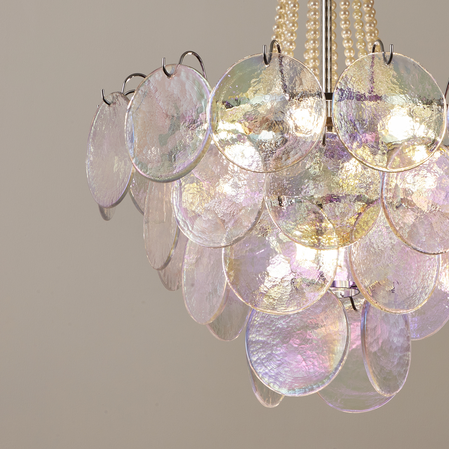 Italian Clear Disc Pearl Murano Chandelier