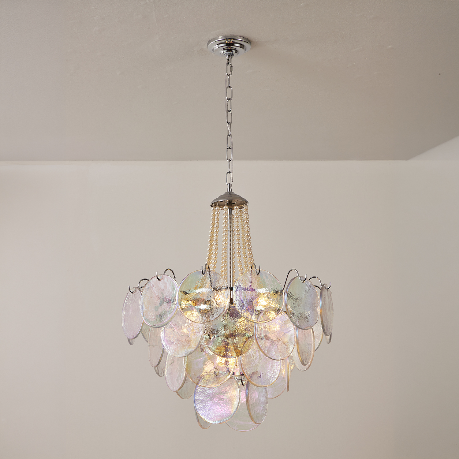 Italian Clear Disc Pearl Murano Chandelier