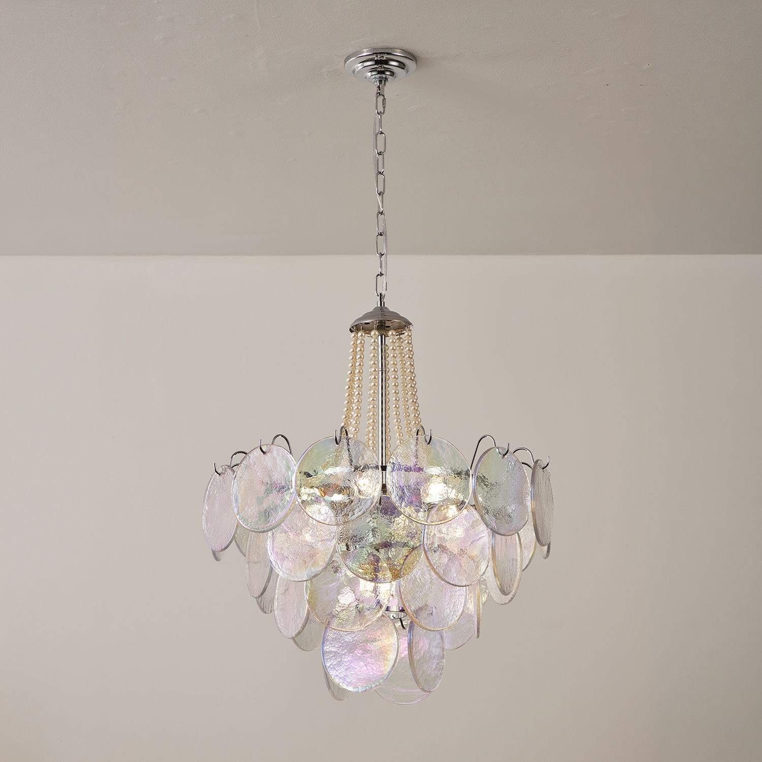 Italian Clear Disc Pearl Murano Chandelier