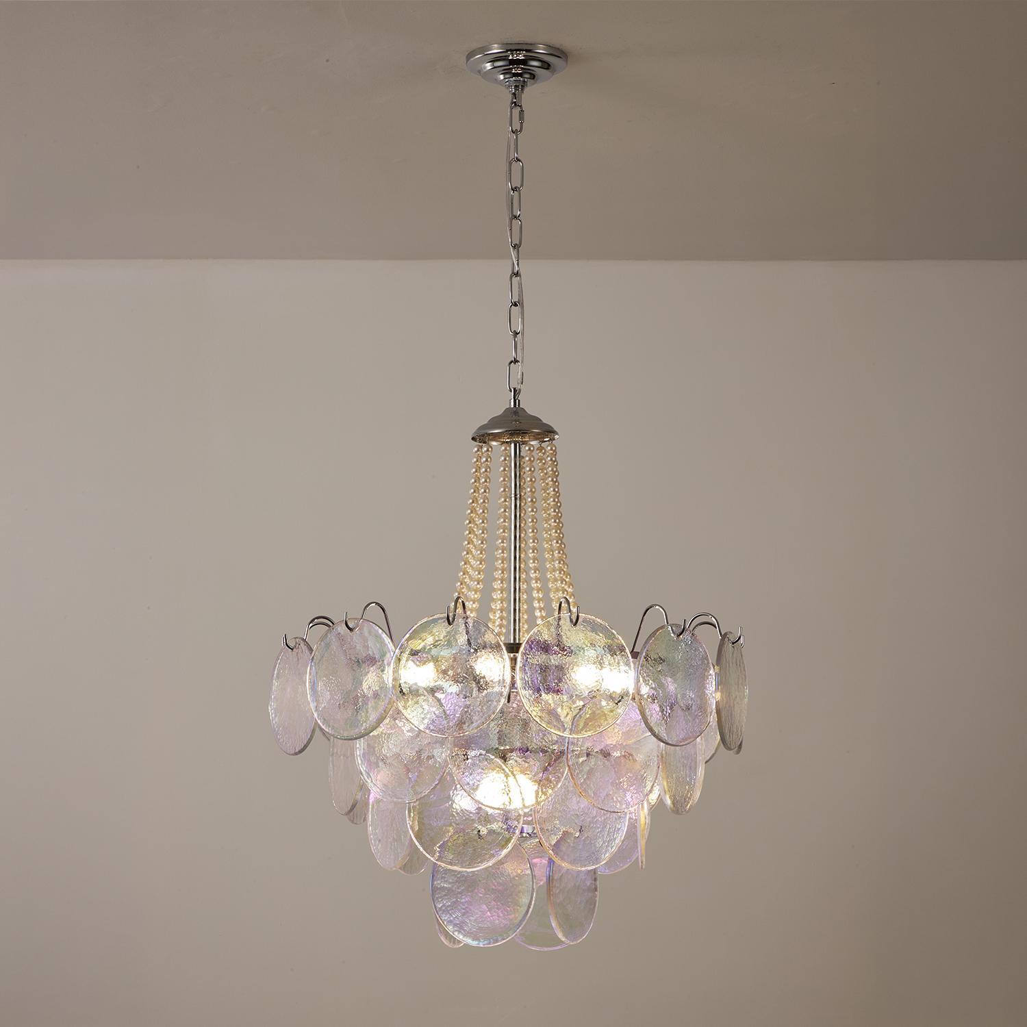 Italian Clear Disc Pearl Murano Chandelier