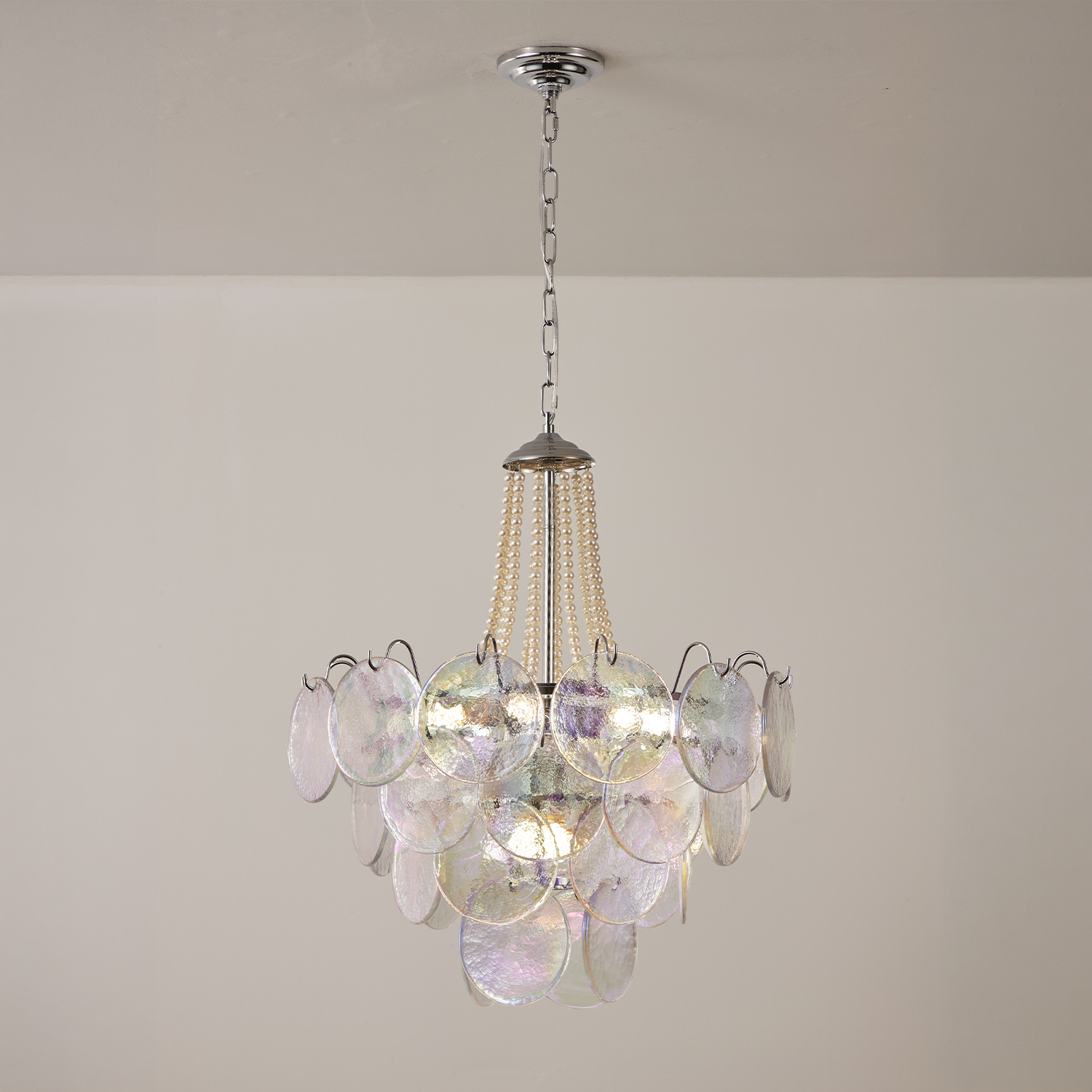 Italian Clear Disc Pearl Murano Chandelier