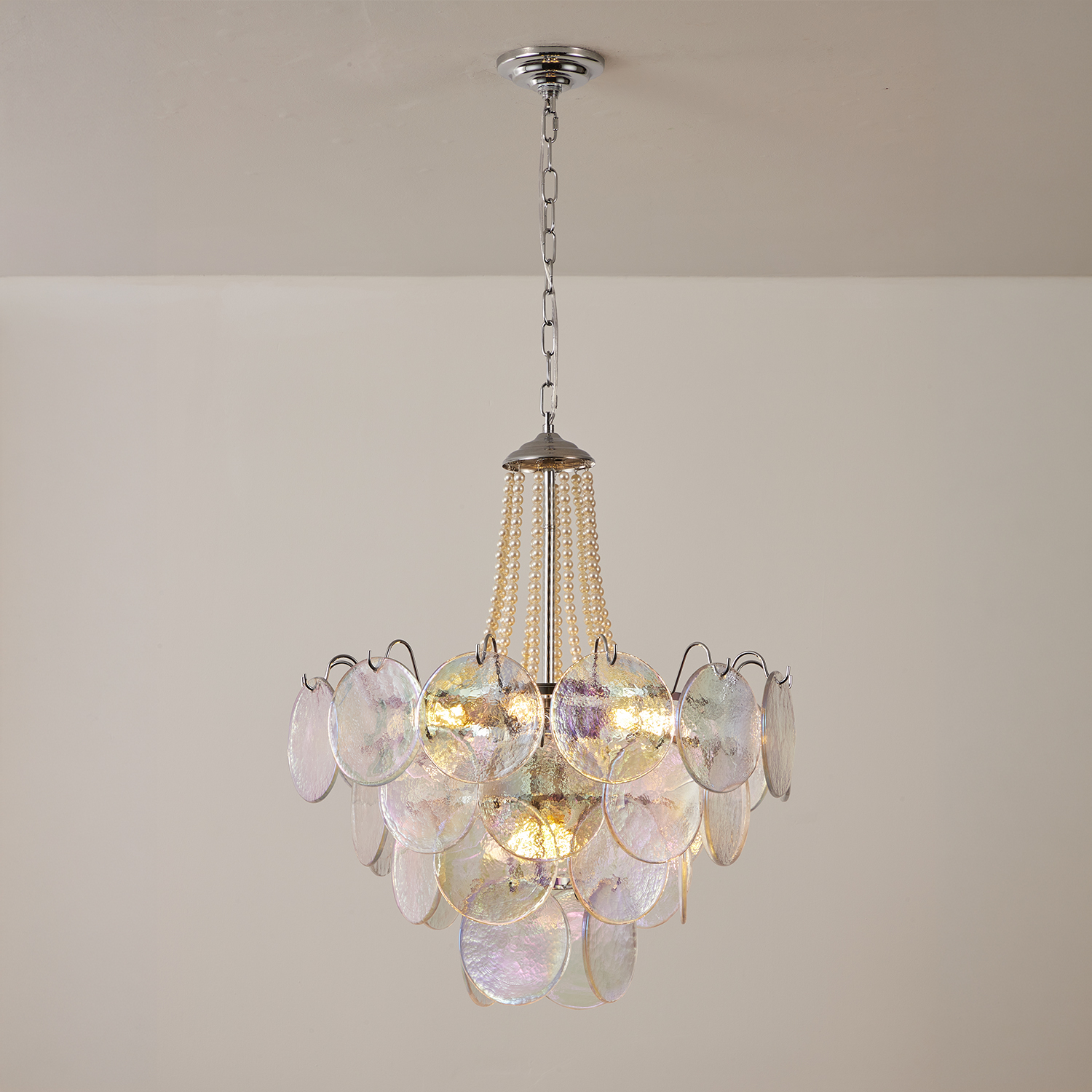 Italian Clear Disc Pearl Murano Chandelier