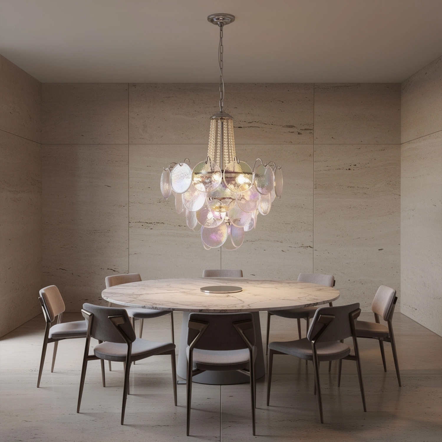 Italian Clear Disc Pearl Murano Chandelier
