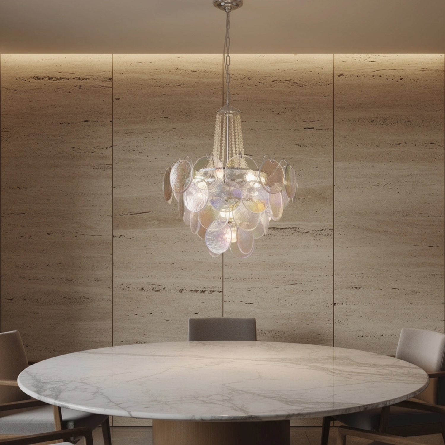 Italian Clear Disc Pearl Murano Chandelier