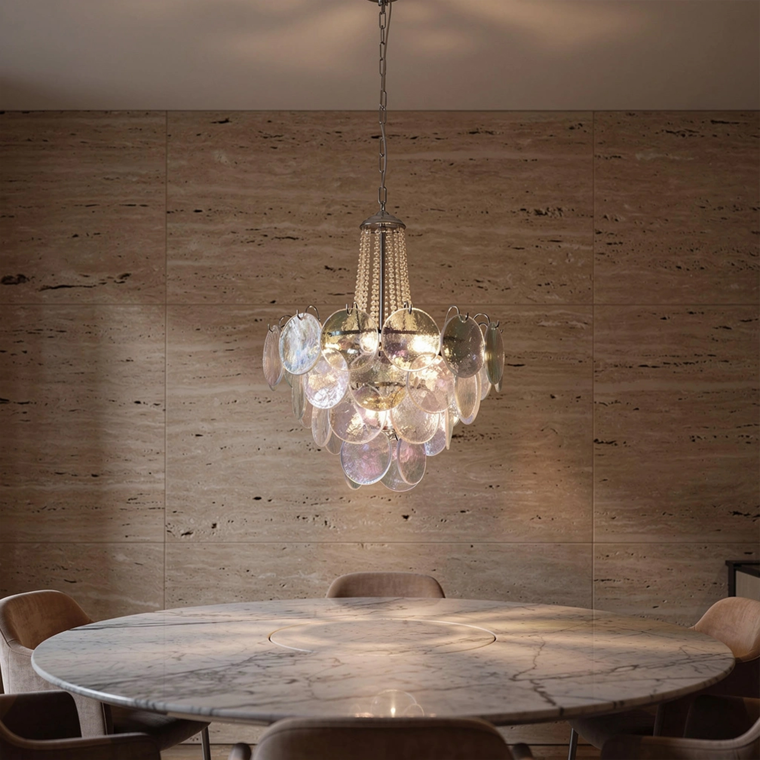 Italian Clear Disc Pearl Murano Chandelier