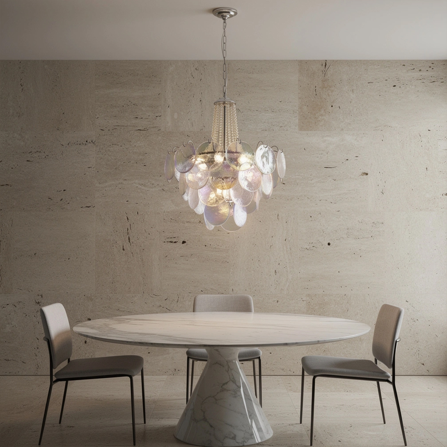 Italian Clear Disc Pearl Murano Chandelier