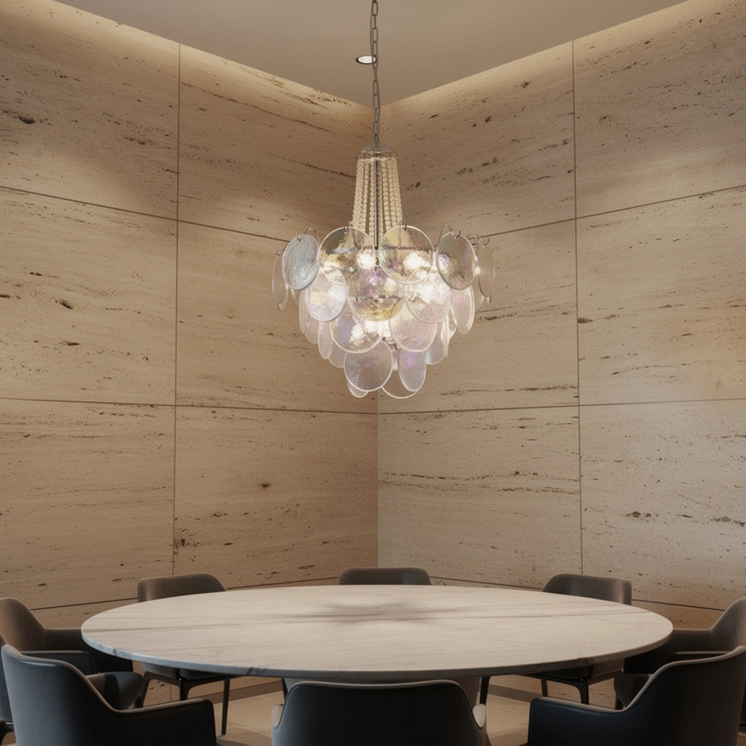 Italian Clear Disc Pearl Murano Chandelier