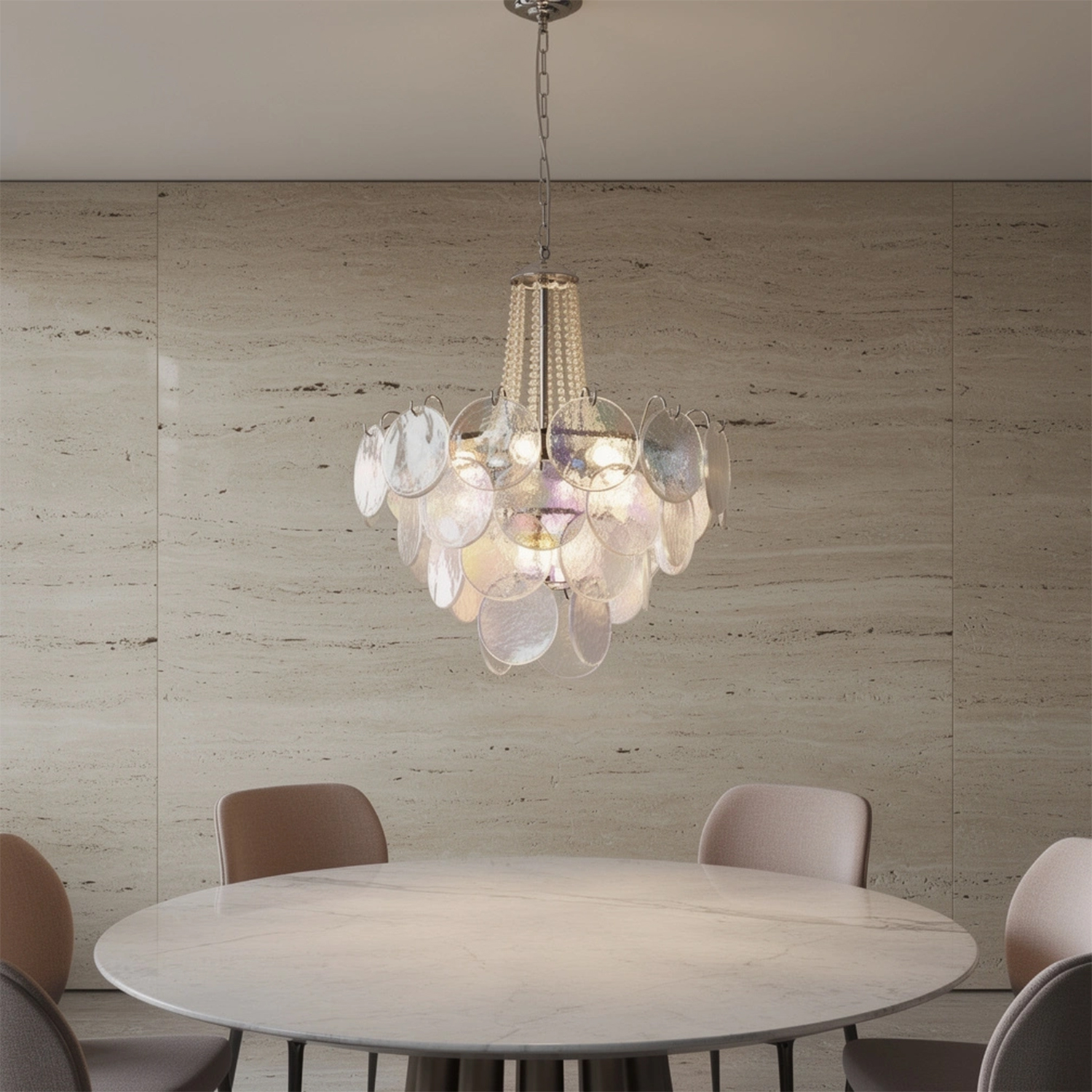 Italian Clear Disc Pearl Murano Chandelier