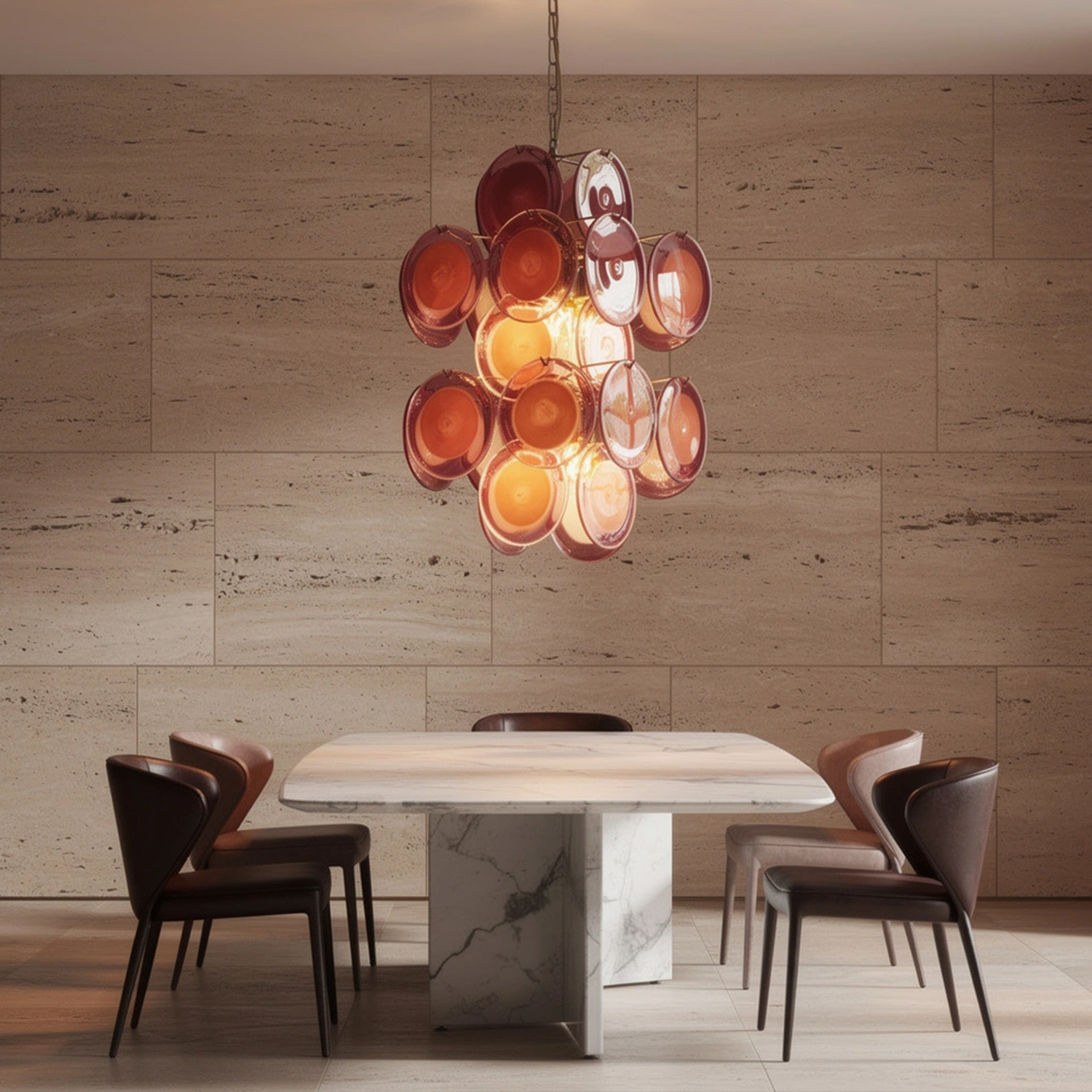 Italian Disc Chandeliers Murano Glass 1970s