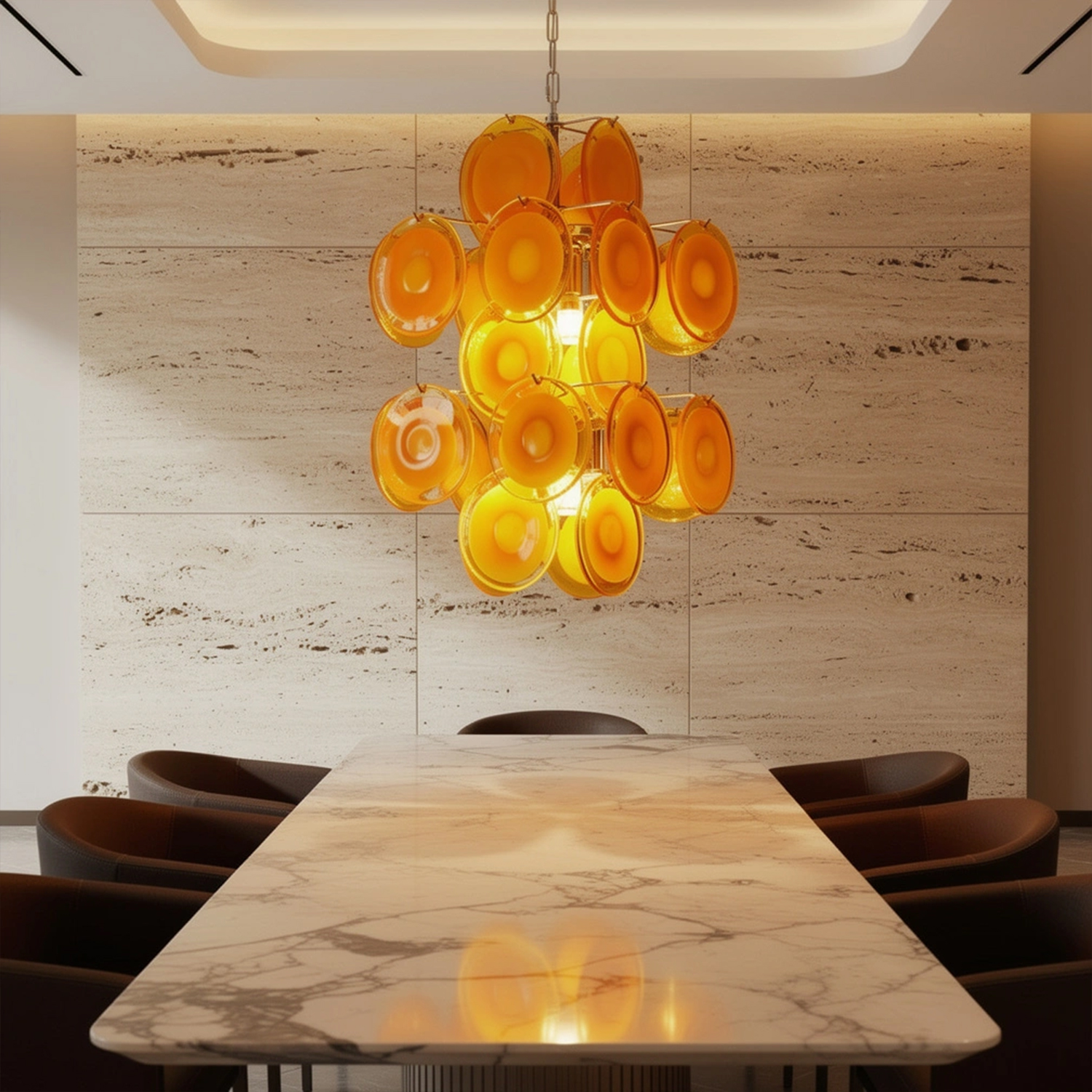 Italian Disc Chandeliers Murano Glass 1970s