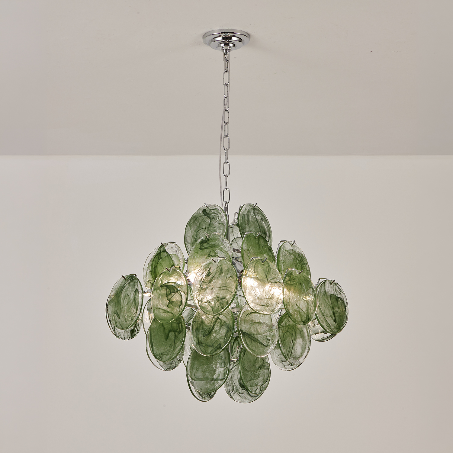 Italian Green Disc Murano Chandelier