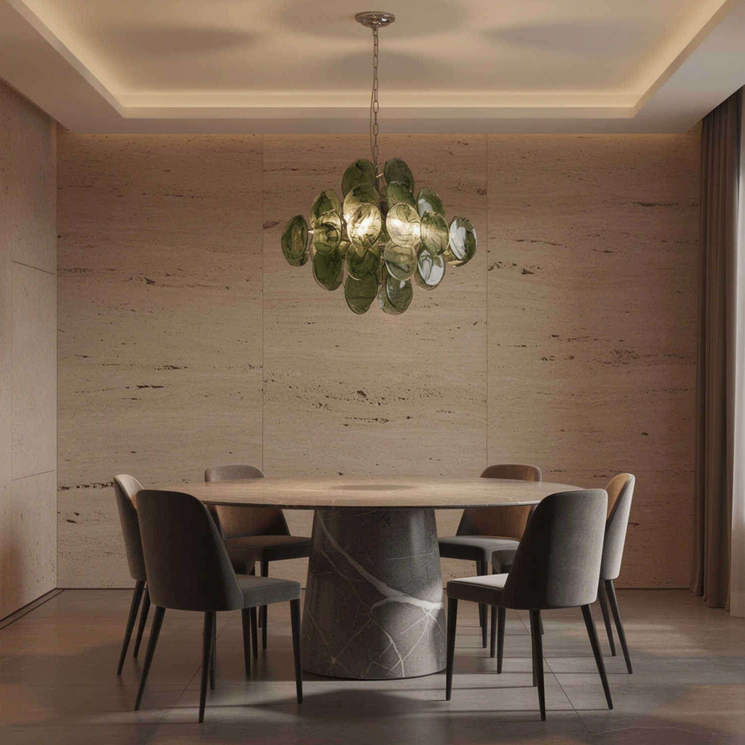 Italian Green Disc Murano Chandelier