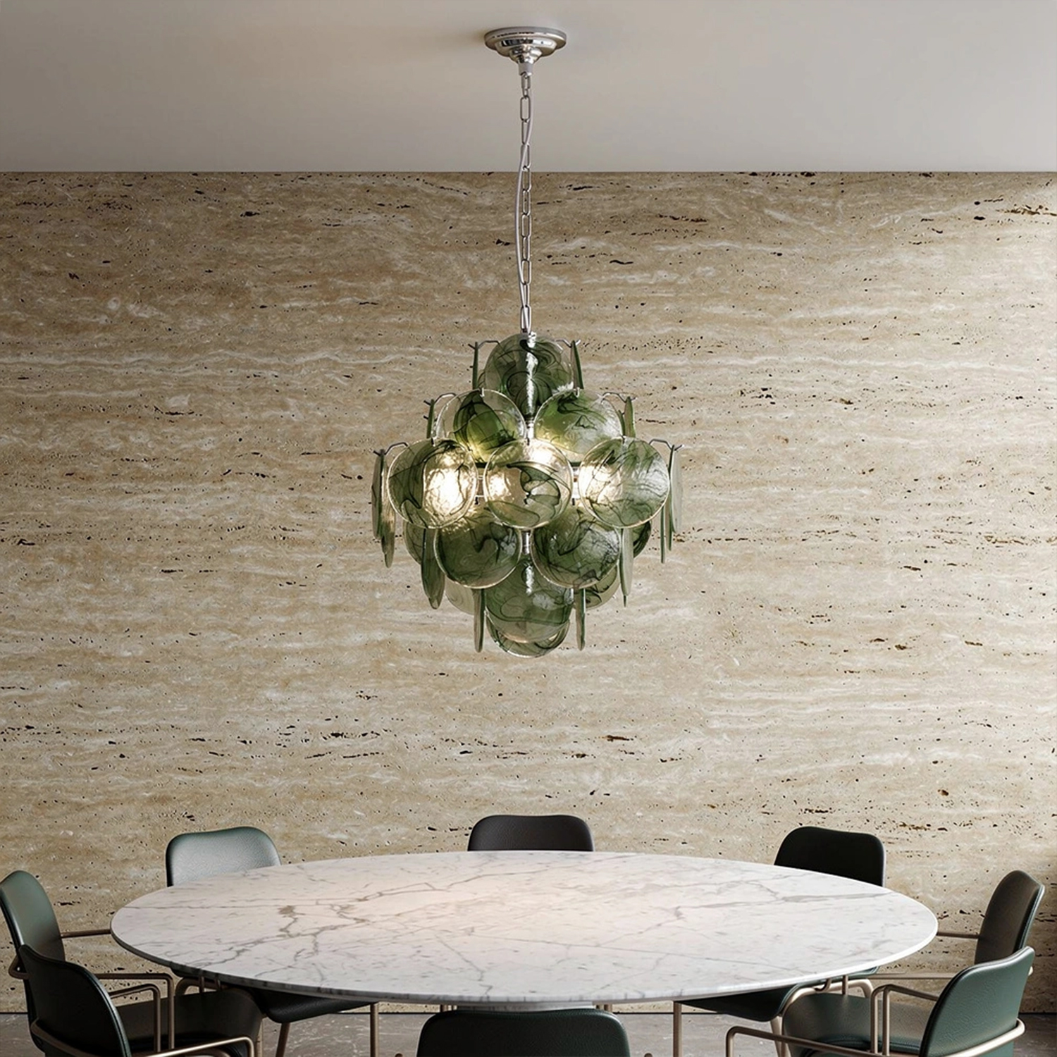Italian Green Disc Murano Chandelier