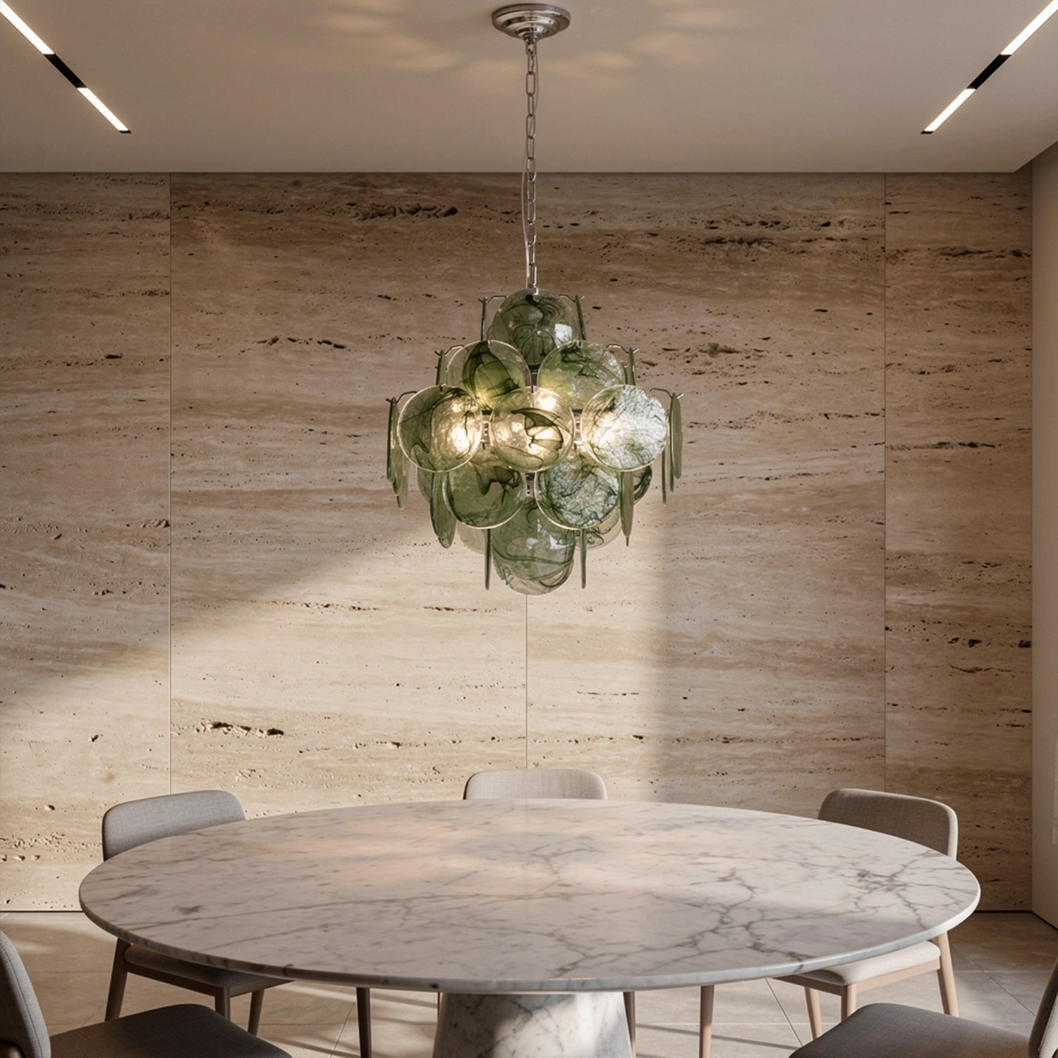 Italian Green Disc Murano Chandelier
