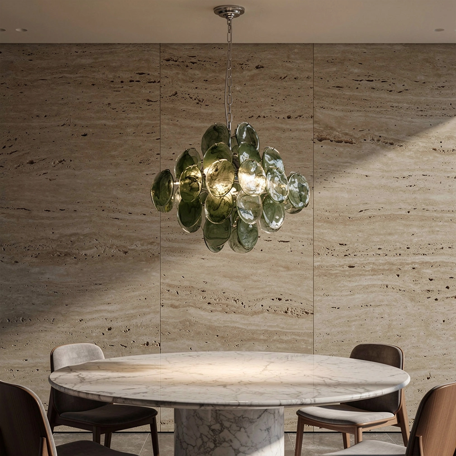 Italian Green Disc Murano Chandelier