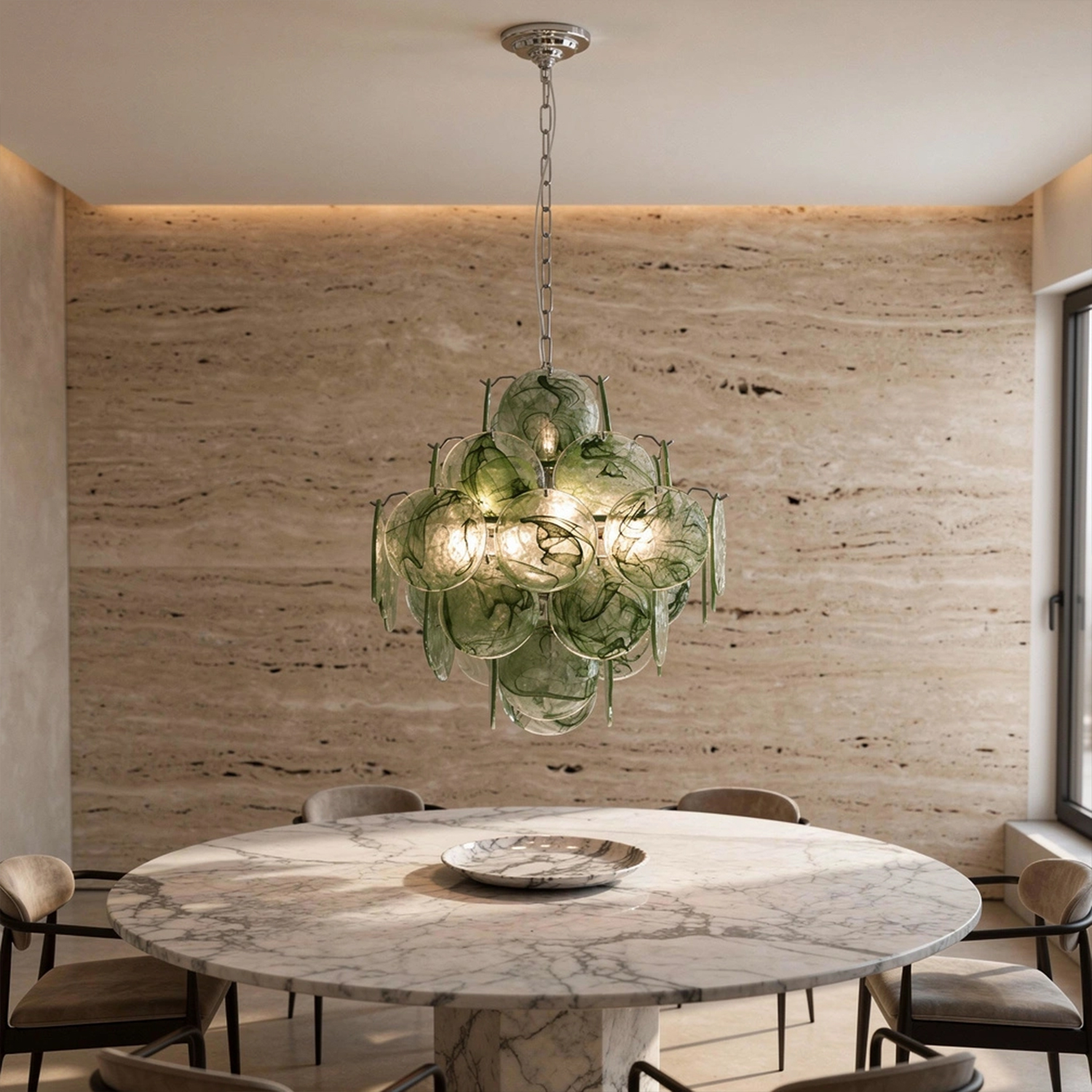Italian Green Disc Murano Chandelier