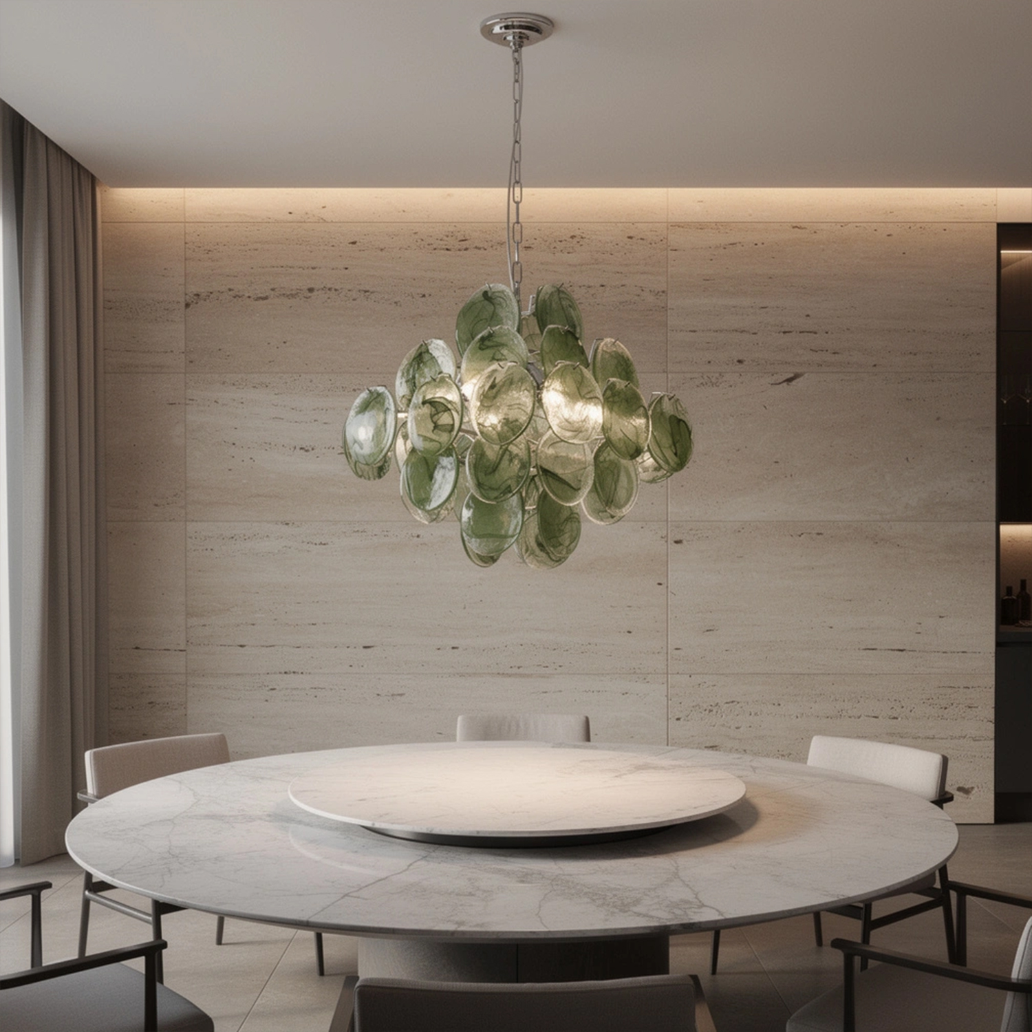 Italian Green Disc Murano Chandelier