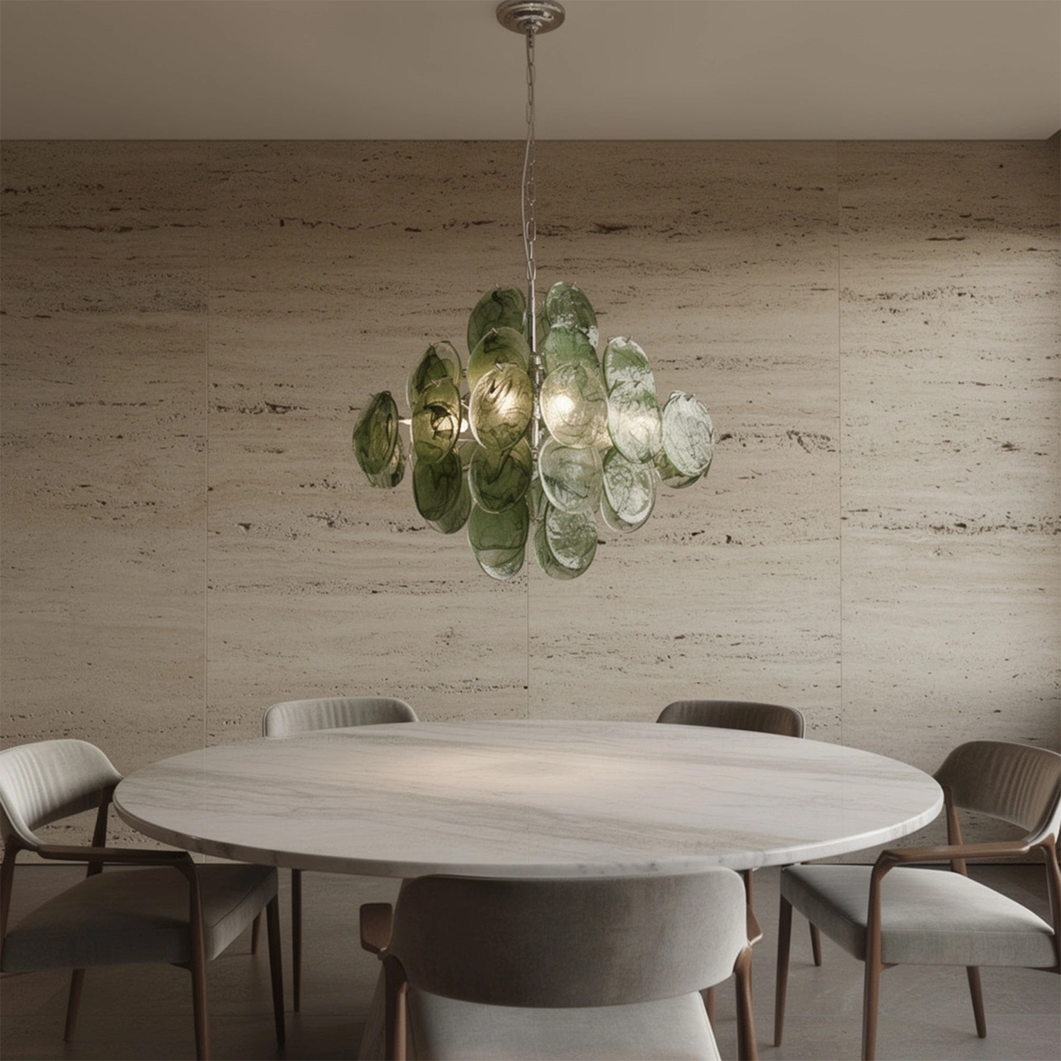 Italian Green Disc Murano Chandelier