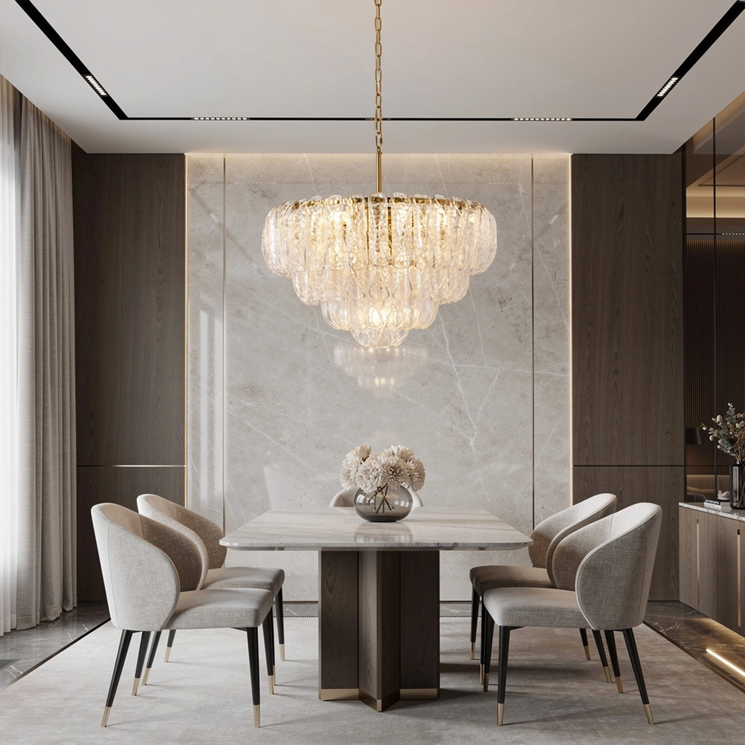 Italian Handcrafted Glass Cascade Chandelier