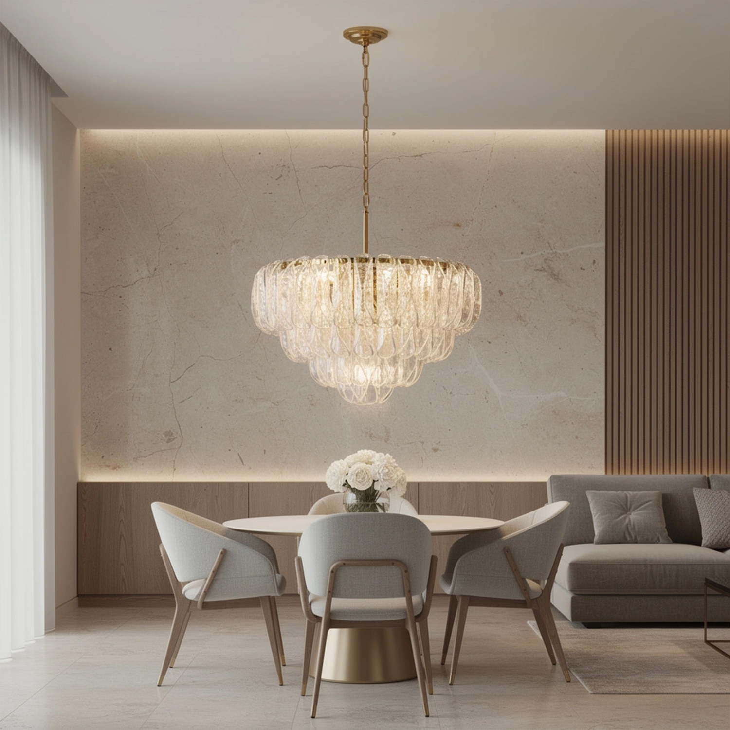 Italian Handcrafted Glass Cascade Chandelier