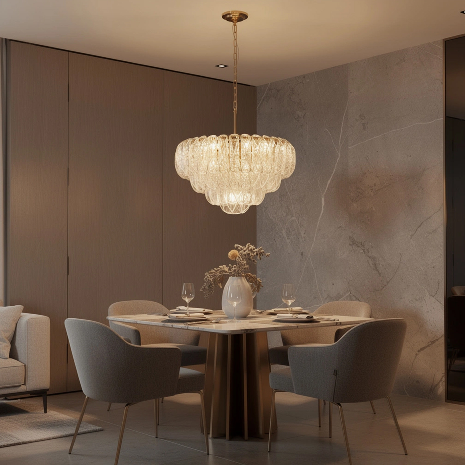 Italian Handcrafted Glass Cascade Chandelier