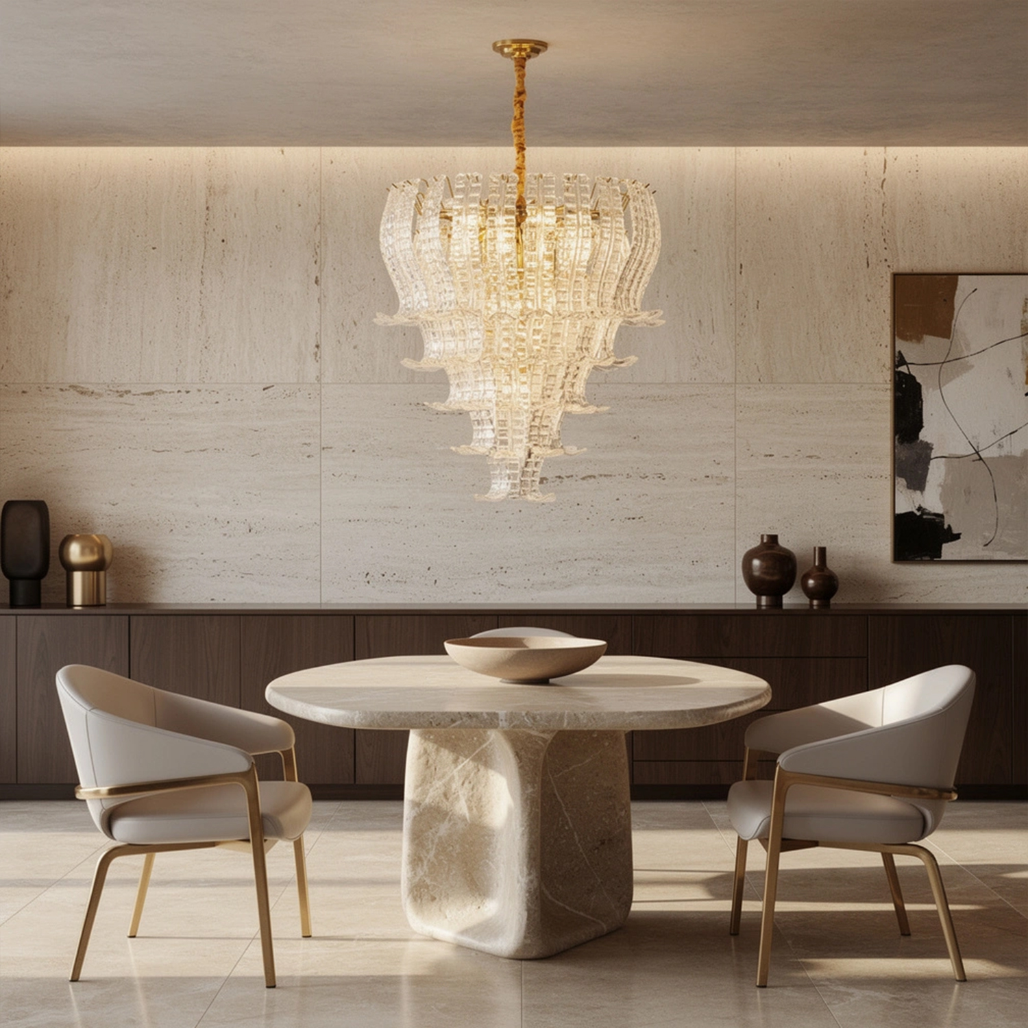 Italian Murano Felci Clear Glass Chandeliers