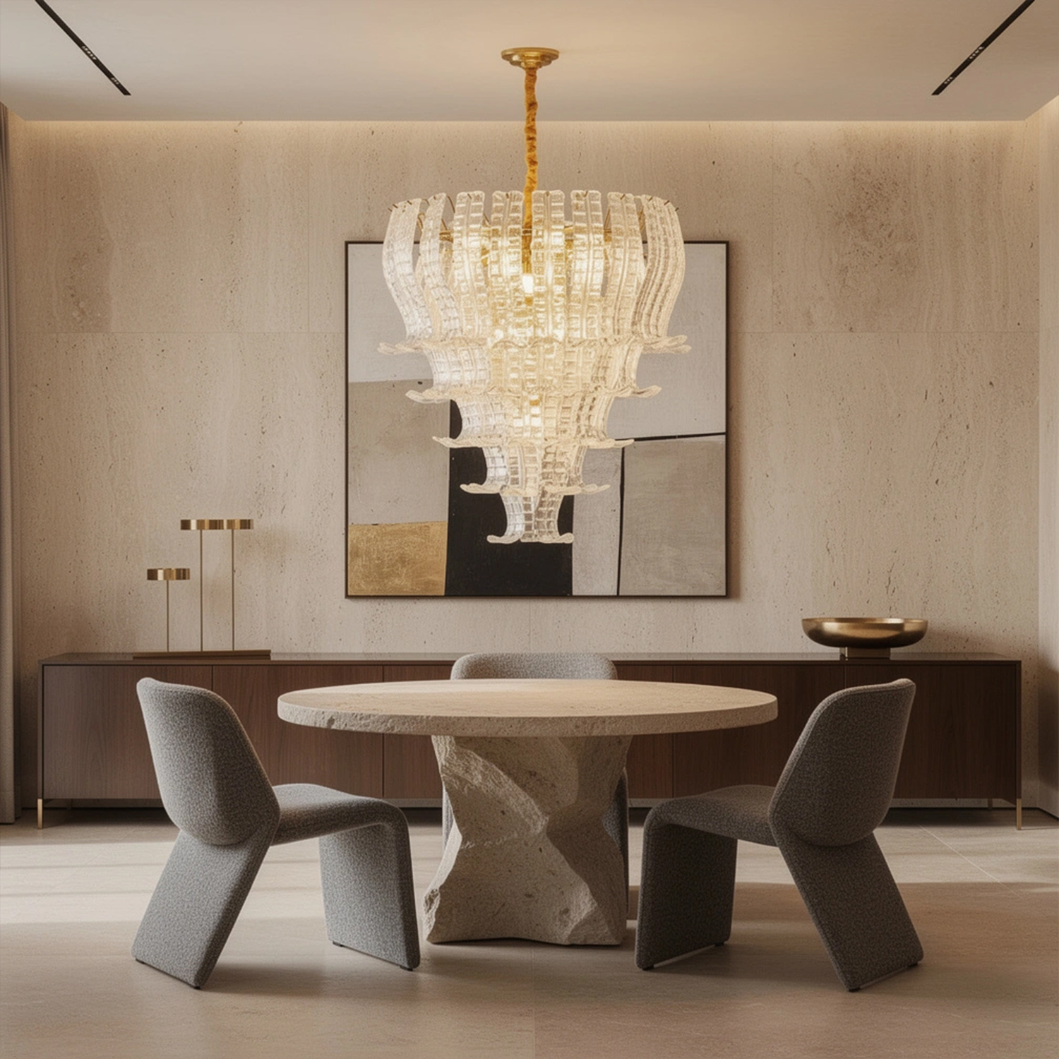 Italian Murano Felci Clear Glass Chandeliers